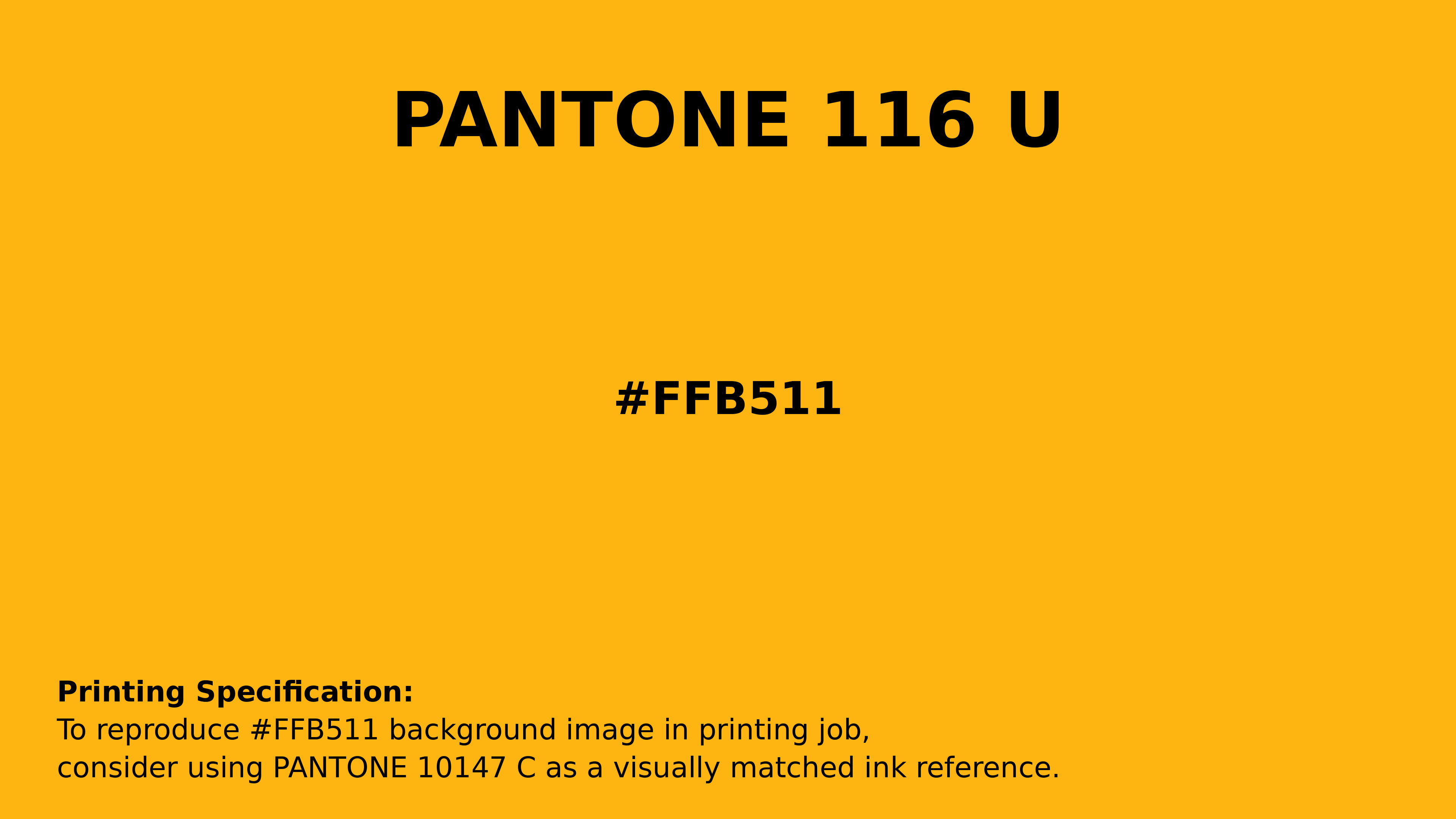 Professional Pantone color reference guide for Pantone 116 U Color | Hex color Code #ffb511. Perfect for printing specifications and color matching in production. #pantone #colormatching #printing #ffb511