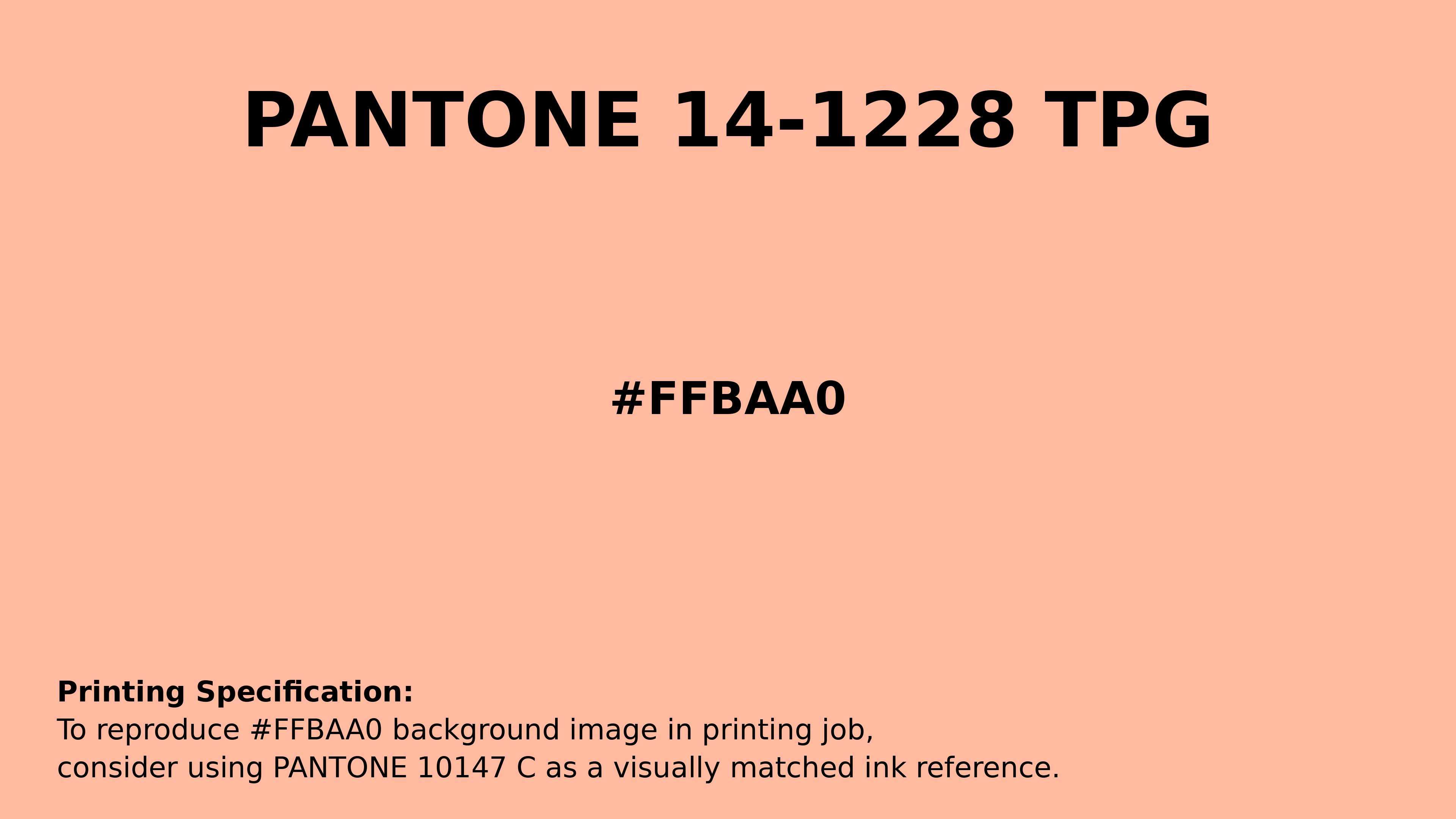 Professional Pantone color reference guide for Pantone 14-1228 Tpg Peach Nectar Color | Hex color Code #ffbaa0. Perfect for printing specifications and color matching in production. #pantone #colormatching #printing #ffbaa0