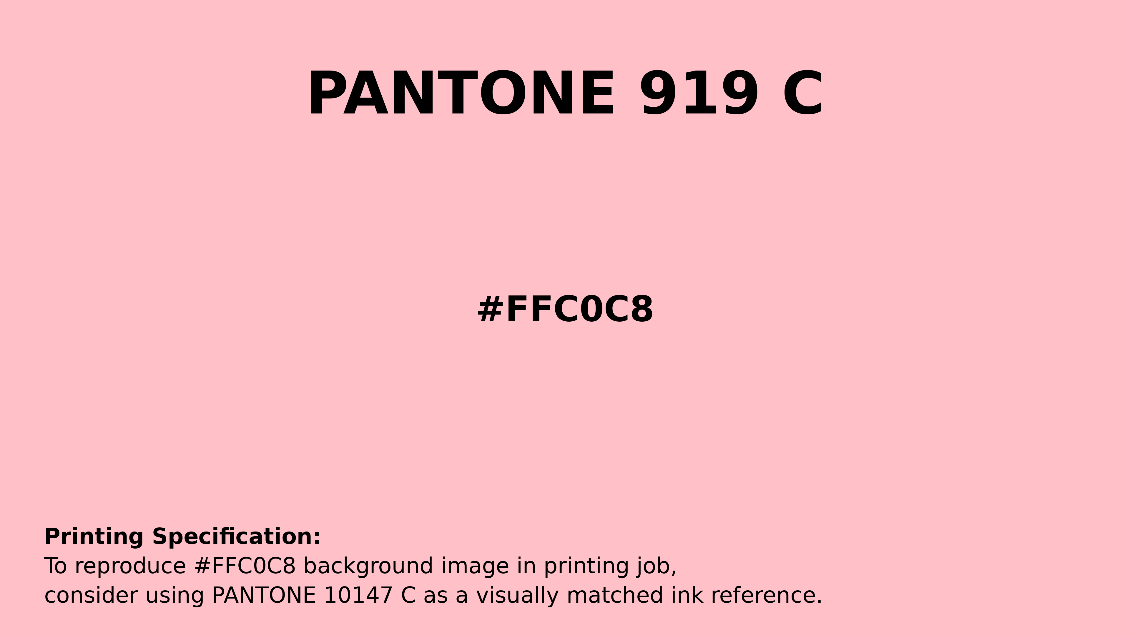 Professional Pantone color reference guide for Pantone 919 C Color | Hex color Code #ffc0c8. Perfect for printing specifications and color matching in production. #pantone #colormatching #printing #ffc0c8