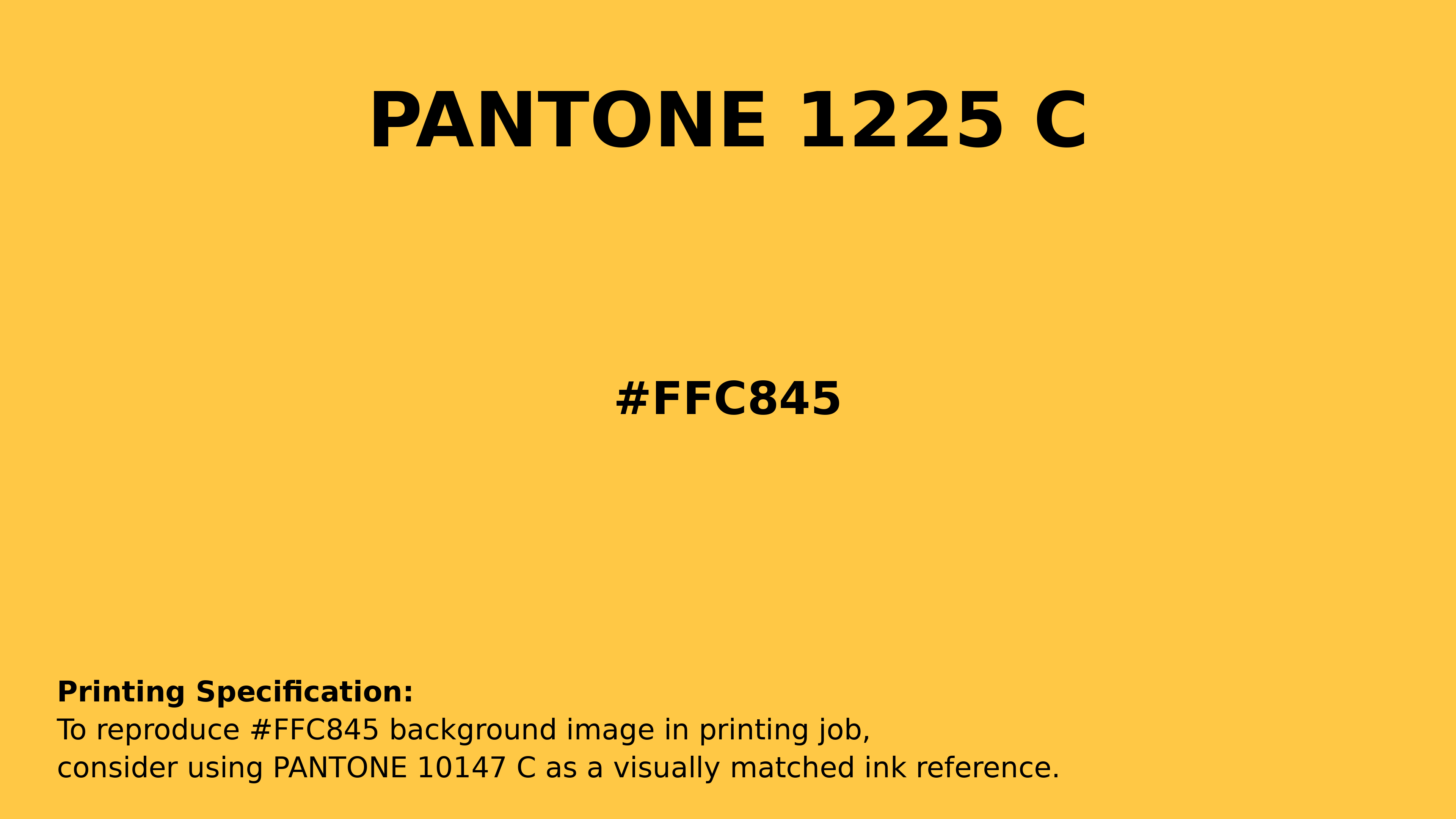 Professional Pantone color reference guide for Pantone 1225 C Color | Hex color Code #ffc845. Perfect for printing specifications and color matching in production. #pantone #colormatching #printing #ffc845