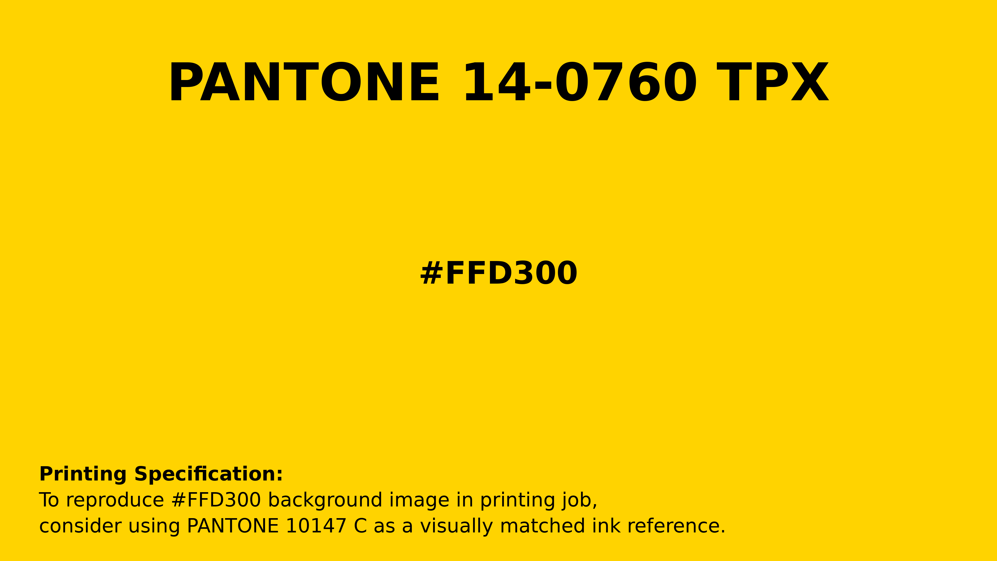 Professional Pantone color reference guide for Pantone 14-0760 Tpx Cyber Yellow Color | Hex color Code #ffd300. Perfect for printing specifications and color matching in production. #pantone #colormatching #printing #ffd300