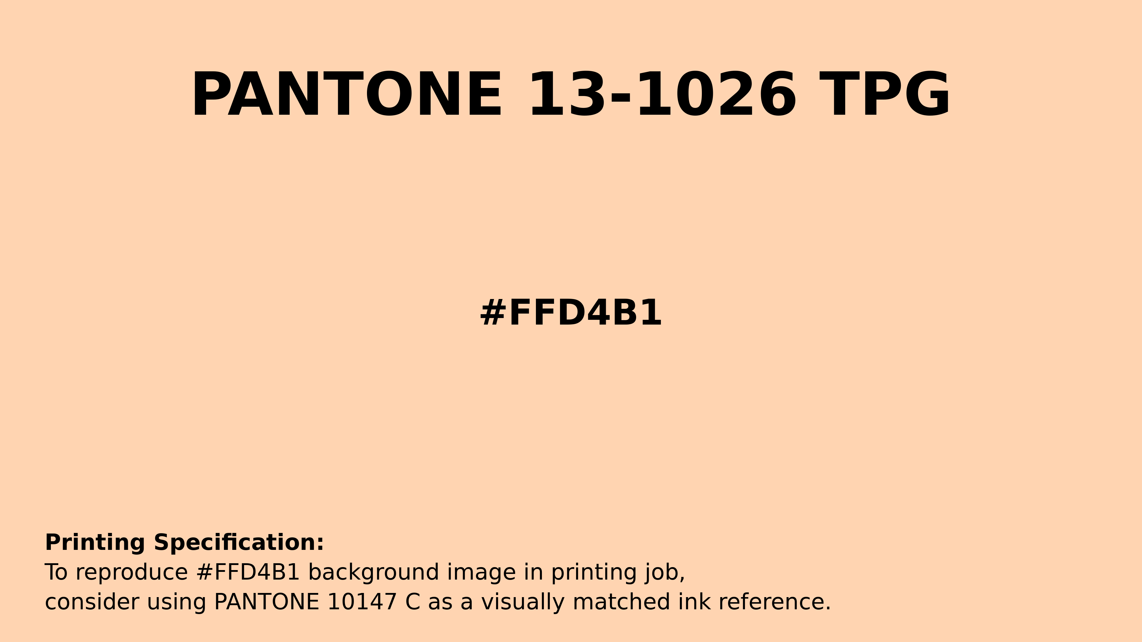 Professional Pantone color reference guide for Pantone 13-1026 Tpg Creampuff Color | Hex color Code #ffd4b1. Perfect for printing specifications and color matching in production. #pantone #colormatching #printing #ffd4b1