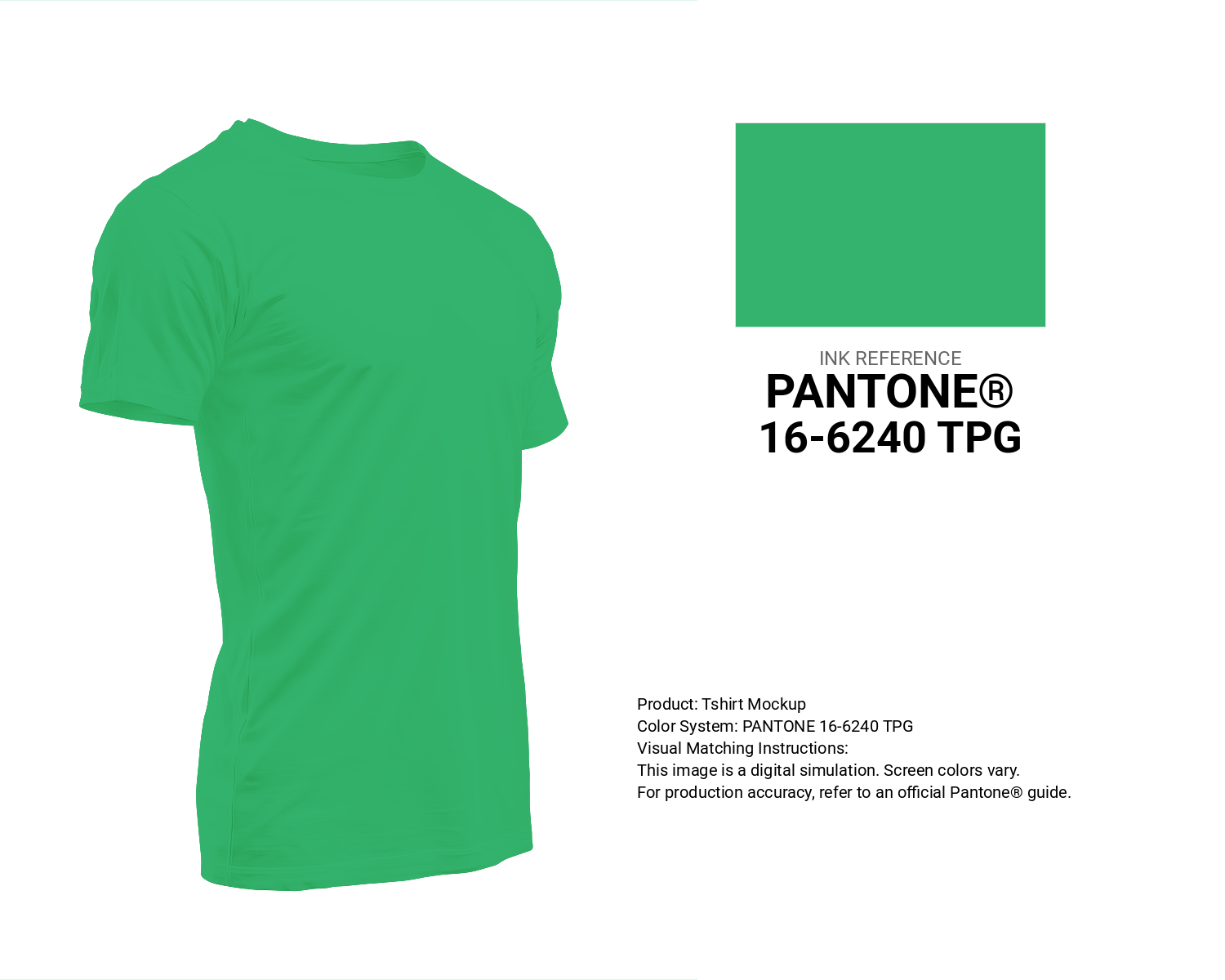 Creative T-shirt mockup featuring Pantone 16-6240 Tpg Island Green Color | Hex color Code #34b36e. Perfect for fashion designers, apparel brands, and print-on-demand projects. #tshirt #mockup #fashion #34b36e