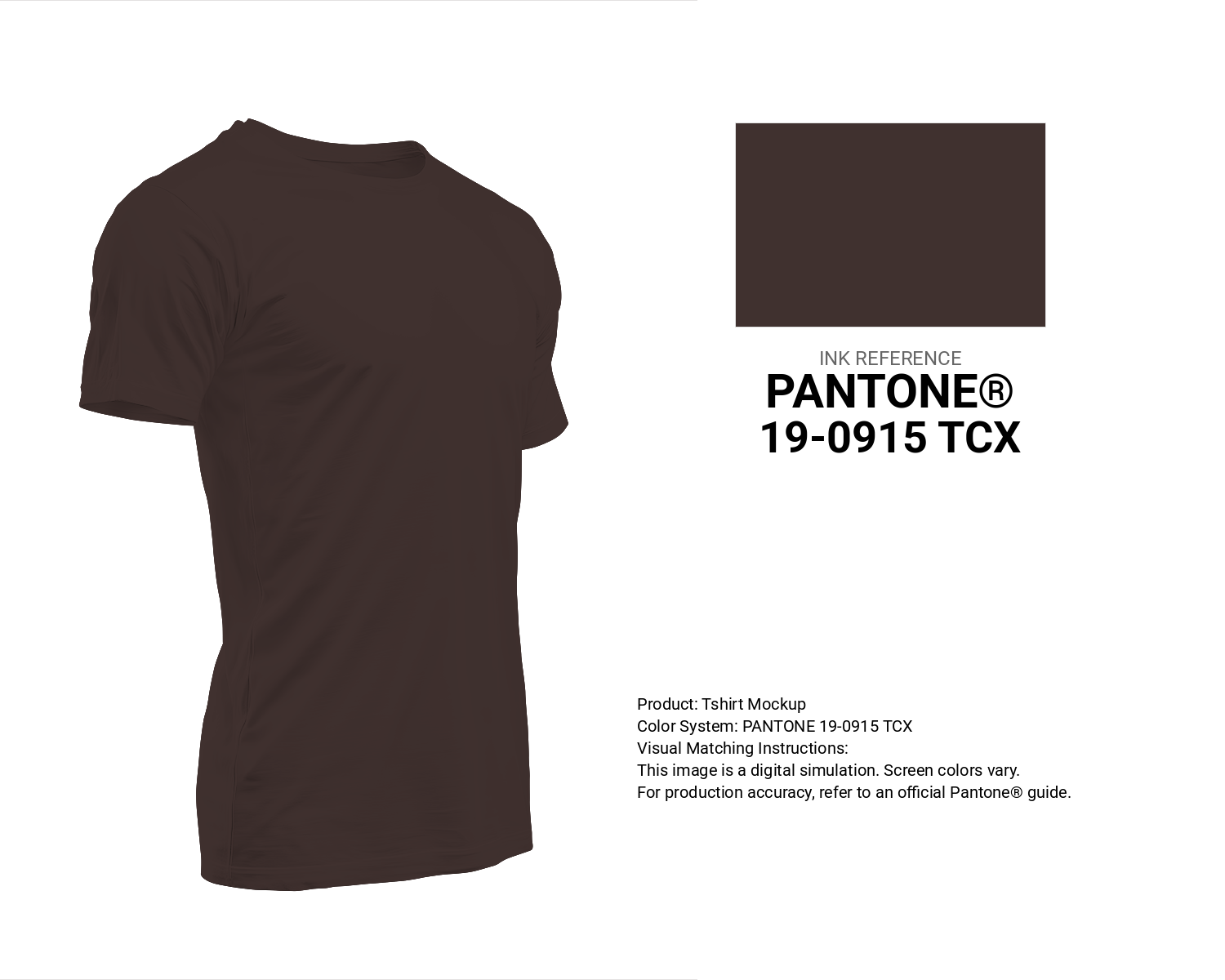Creative T-shirt mockup featuring Pantone 19-0915 Tcx Coffee Bean Color | Hex color Code #40312f. Perfect for fashion designers, apparel brands, and print-on-demand projects. #tshirt #mockup #fashion #40312f