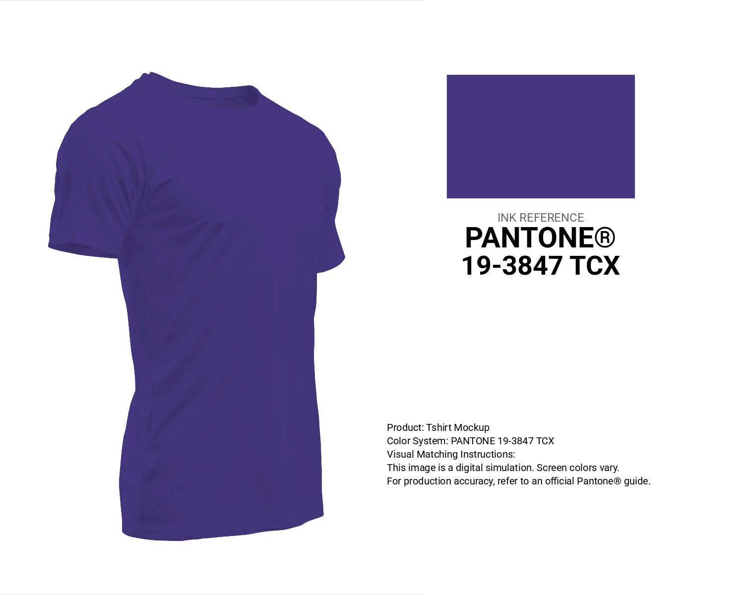 Creative T-shirt mockup featuring Pantone 19-3847 Tcx Deep Blue Color | Hex color Code #44377d. Perfect for fashion designers, apparel brands, and print-on-demand projects. #tshirt #mockup #fashion #44377d