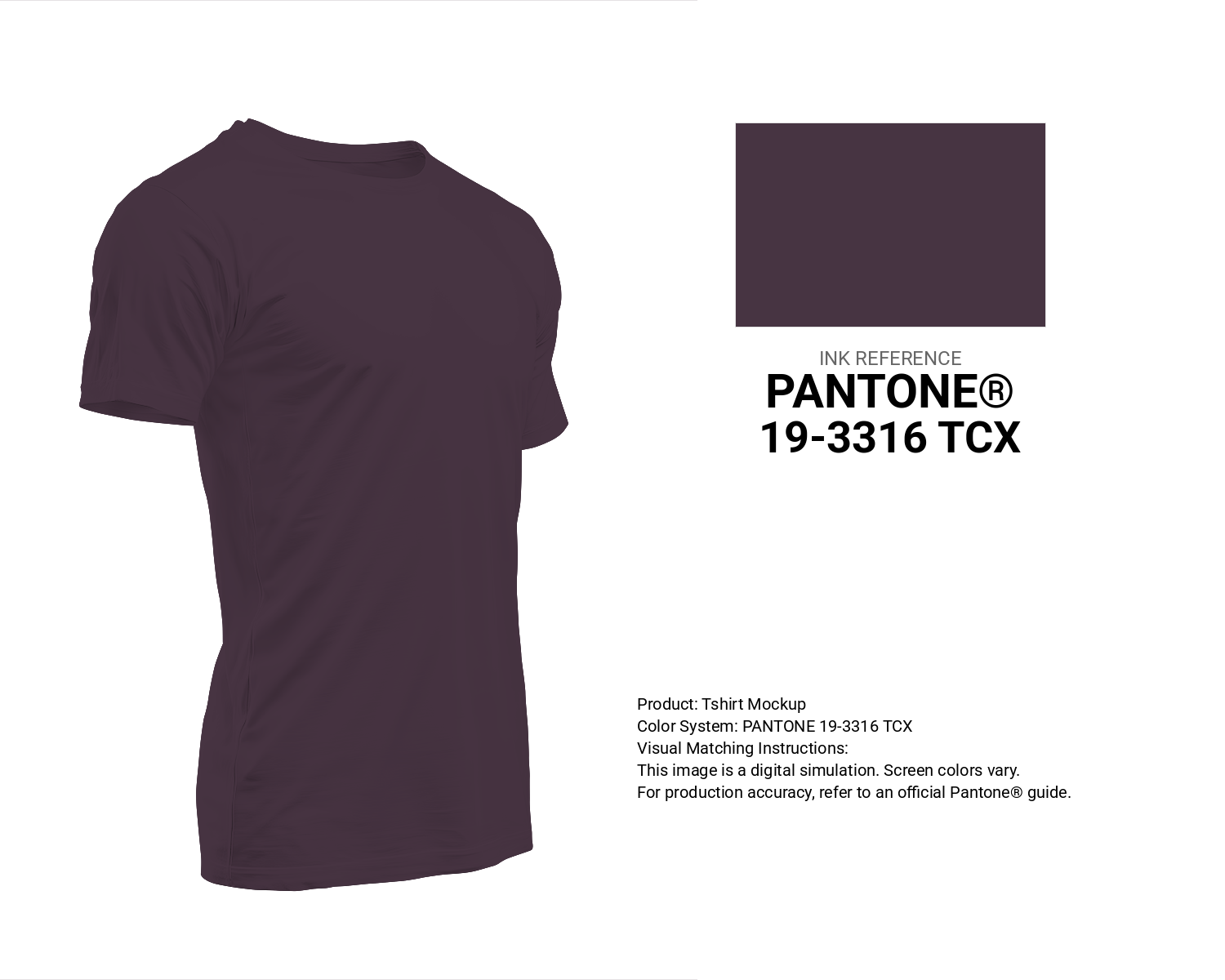 Creative T-shirt mockup featuring Pantone 19-3316 Tcx Plum Perfect Color | Hex color Code #473442. Perfect for fashion designers, apparel brands, and print-on-demand projects. #tshirt #mockup #fashion #473442