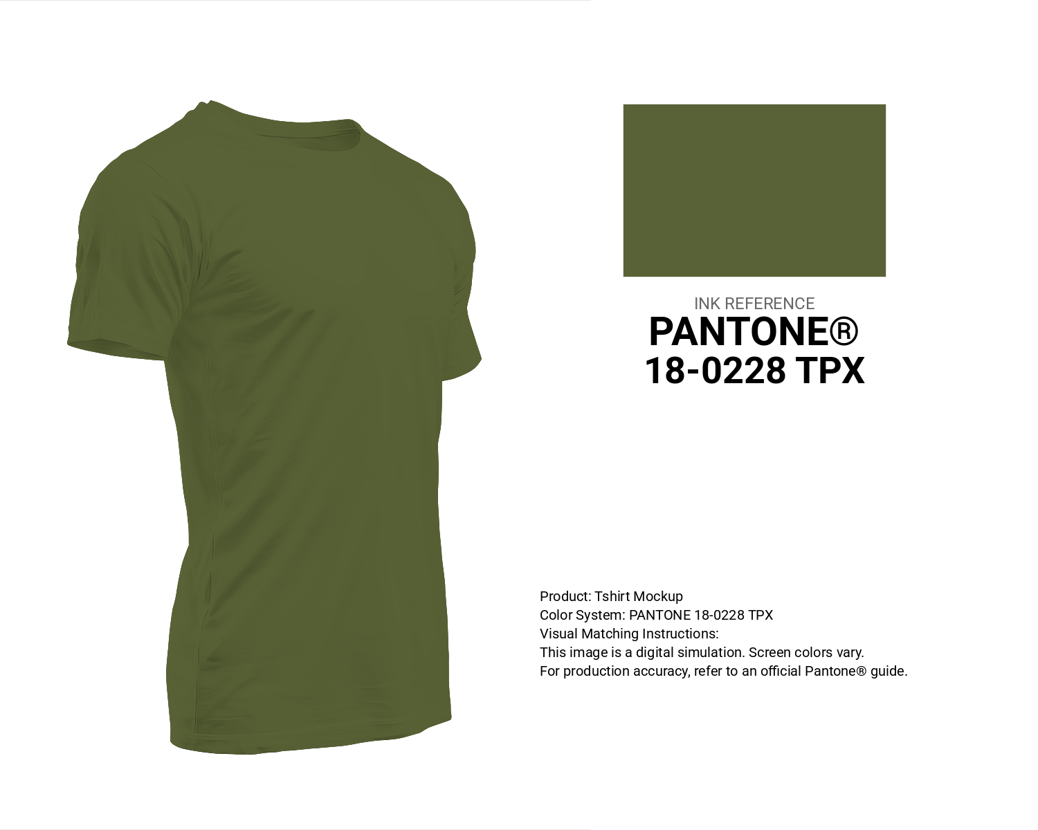 Creative T-shirt mockup featuring Pantone 18-0228 Tpx Pesto Color | Hex color Code #596236. Perfect for fashion designers, apparel brands, and print-on-demand projects. #tshirt #mockup #fashion #596236
