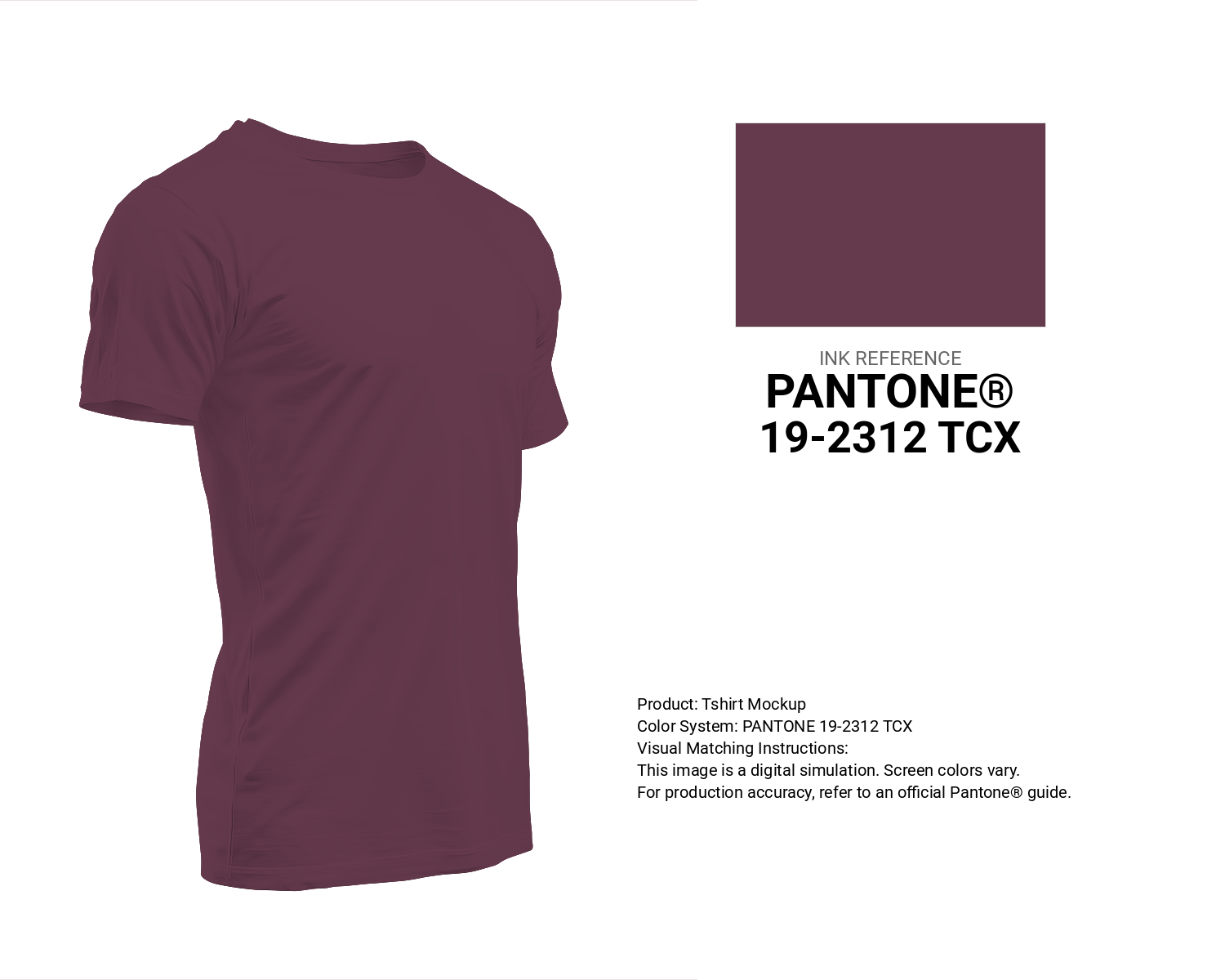 Creative T-shirt mockup featuring Pantone 19-2312 Tcx Crushed Violets Color | Hex color Code #643a4c. Perfect for fashion designers, apparel brands, and print-on-demand projects. #tshirt #mockup #fashion #643a4c