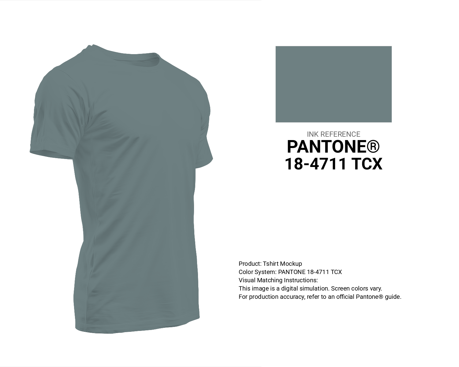 Creative T-shirt mockup featuring Pantone 18-4711 Tcx Stormy Sea Color | Hex color Code #6e8082. Perfect for fashion designers, apparel brands, and print-on-demand projects. #tshirt #mockup #fashion #6e8082