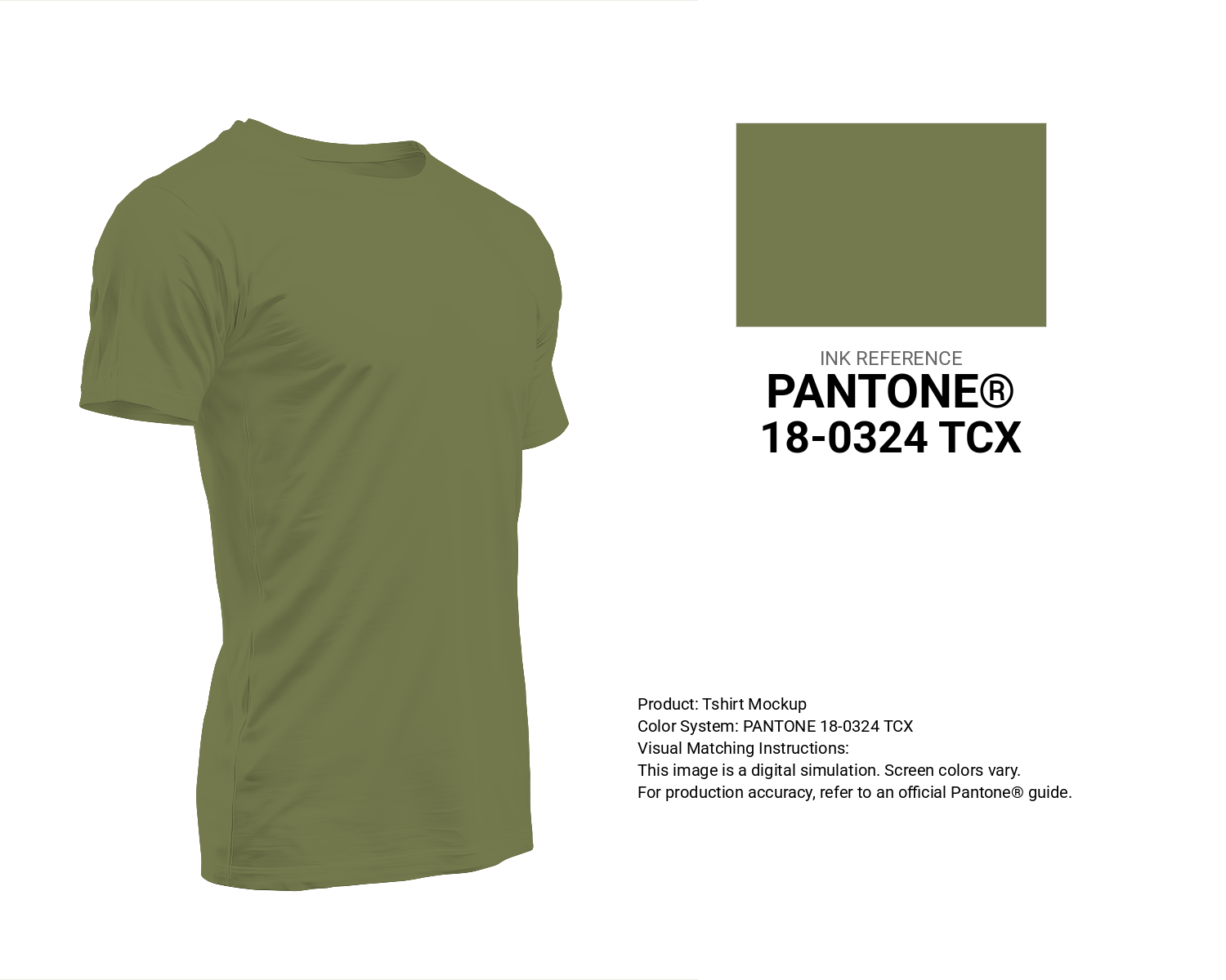 Creative T-shirt mockup featuring Pantone 18-0324 Tcx Calliste Green Color | Hex color Code #757a4e. Perfect for fashion designers, apparel brands, and print-on-demand projects. #tshirt #mockup #fashion #757a4e