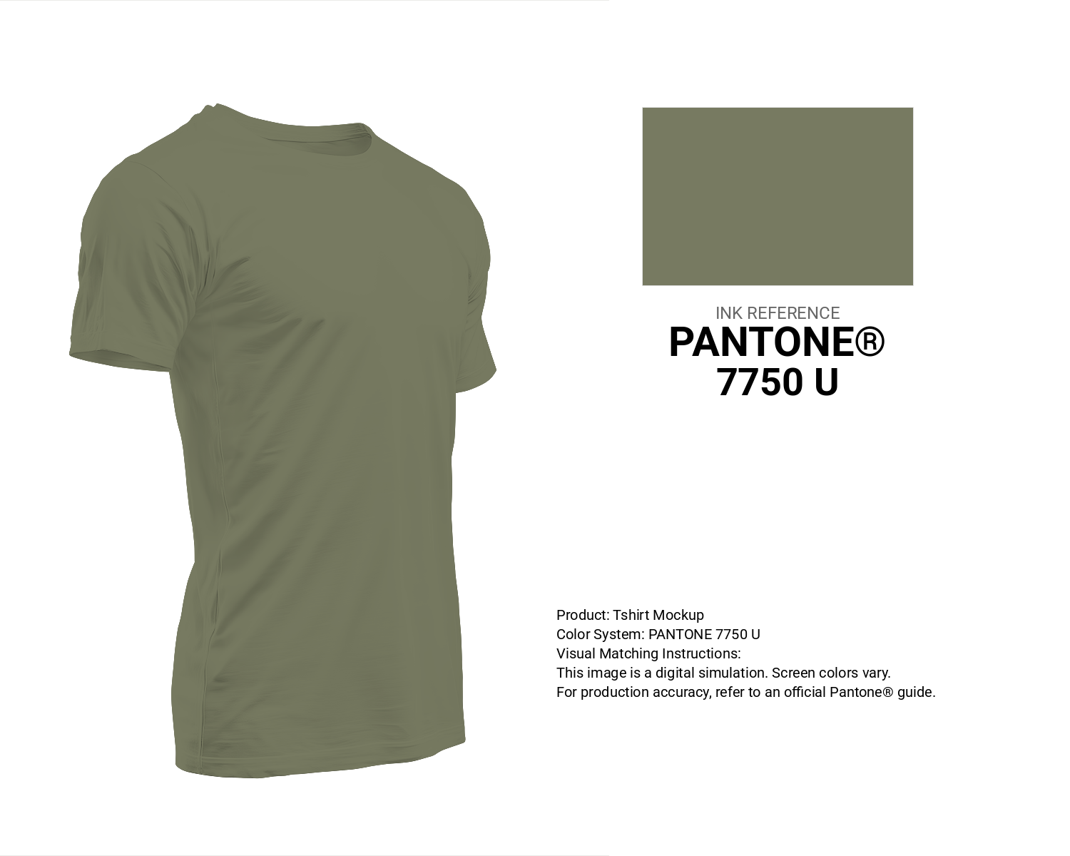 Creative T-shirt mockup featuring Pantone 7750 U Color | Hex color Code #777a61. Perfect for fashion designers, apparel brands, and print-on-demand projects. #tshirt #mockup #fashion #777a61