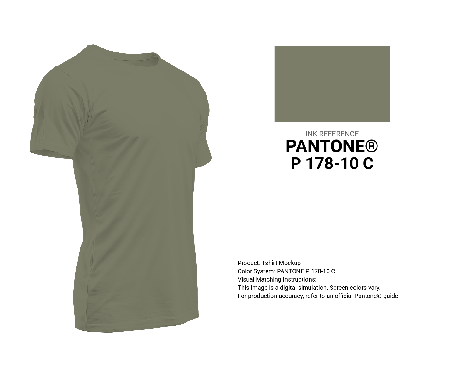 Creative T-shirt mockup featuring Pantone P 178-10 C Color | Hex color Code #7c7d68. Perfect for fashion designers, apparel brands, and print-on-demand projects. #tshirt #mockup #fashion #7c7d68