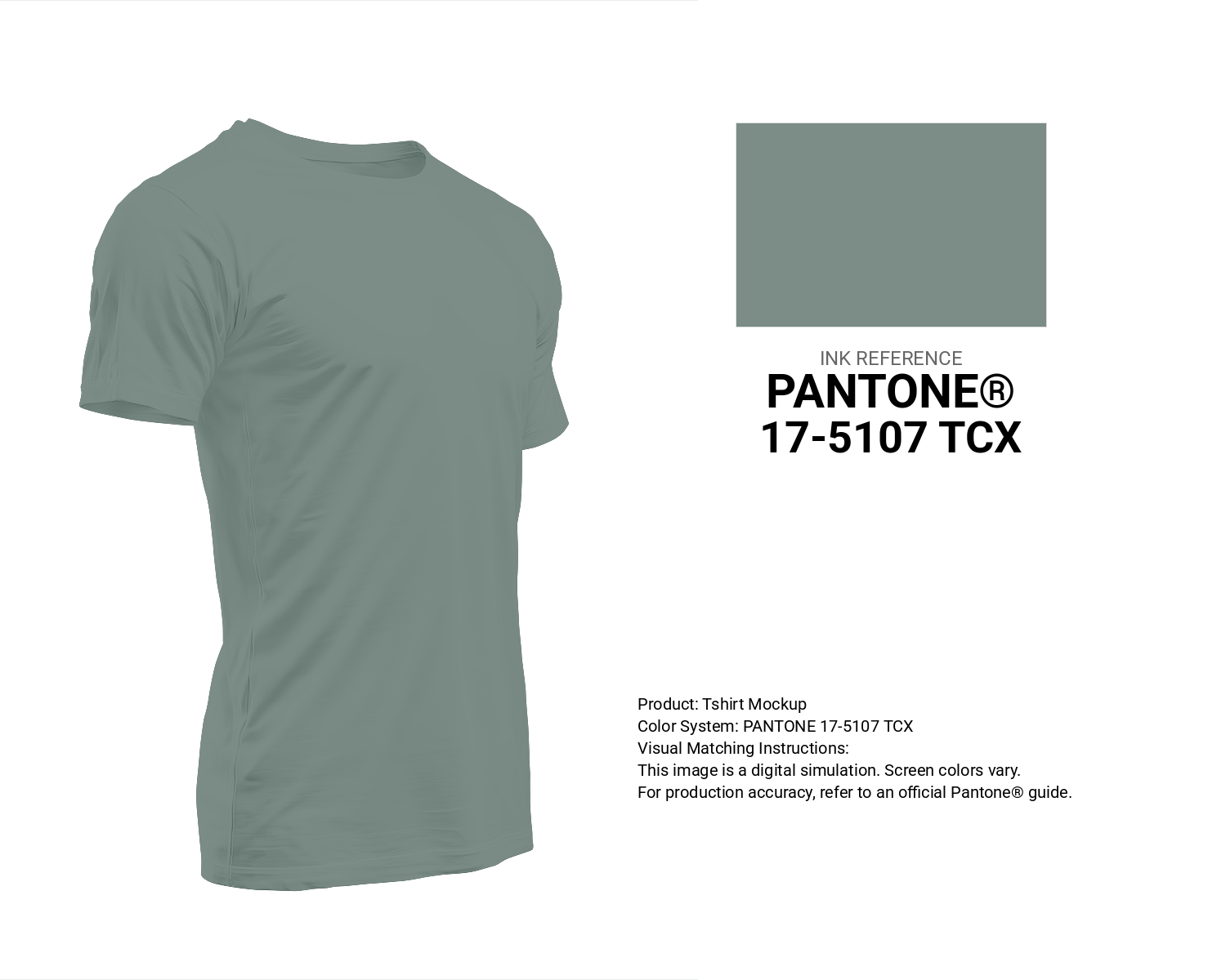 Creative T-shirt mockup featuring Pantone 17-5107 Tcx Chinois Green Color | Hex color Code #7c8c87. Perfect for fashion designers, apparel brands, and print-on-demand projects. #tshirt #mockup #fashion #7c8c87