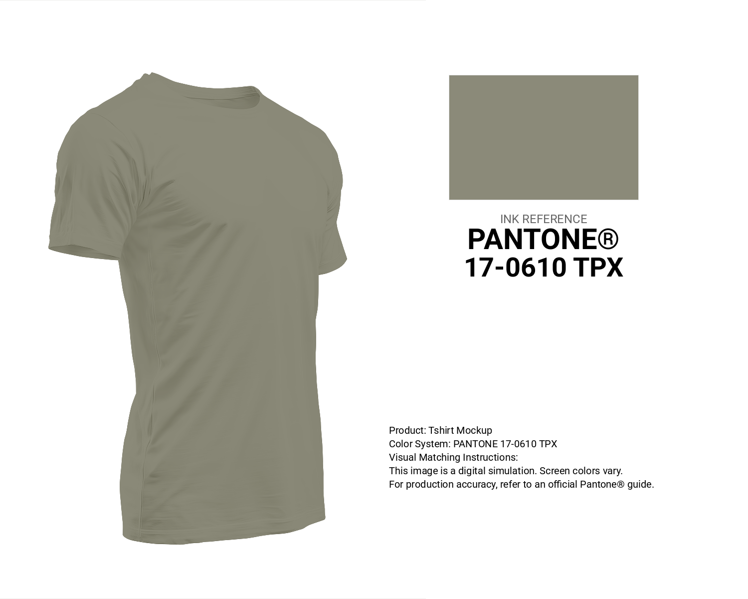 Creative T-shirt mockup featuring Pantone 17-0610 Tpx Laurel Oak Color | Hex color Code #8b8a79. Perfect for fashion designers, apparel brands, and print-on-demand projects. #tshirt #mockup #fashion #8b8a79