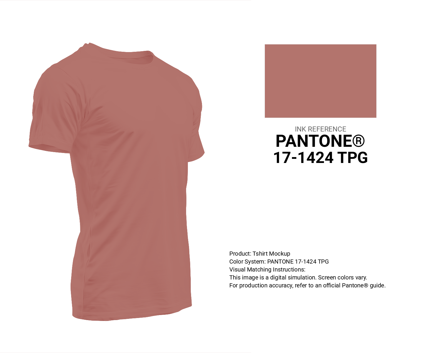 Creative T-shirt mockup featuring Pantone 17-1424 Tpg Brick Dust Color | Hex color Code #b3746d. Perfect for fashion designers, apparel brands, and print-on-demand projects. #tshirt #mockup #fashion #b3746d