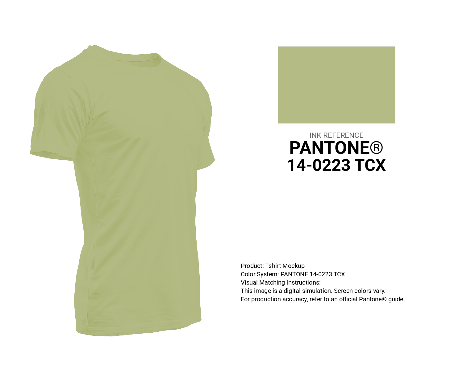 Creative T-shirt mockup featuring Pantone 14-0223 Tcx Nile Color | Hex color Code #b4bb85. Perfect for fashion designers, apparel brands, and print-on-demand projects. #tshirt #mockup #fashion #b4bb85