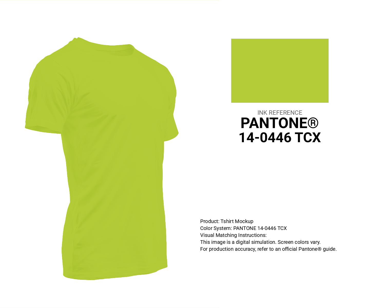 Creative T-shirt mockup featuring Pantone 14-0446 Tcx Tender Shoots Color | Hex color Code #b5cc39. Perfect for fashion designers, apparel brands, and print-on-demand projects. #tshirt #mockup #fashion #b5cc39