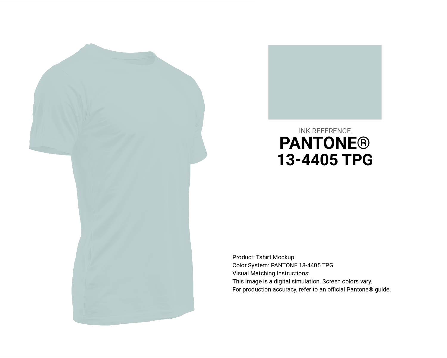 Creative T-shirt mockup featuring Pantone 13-4405 Tpg Misty Blue Color | Hex color Code #bdcfce. Perfect for fashion designers, apparel brands, and print-on-demand projects. #tshirt #mockup #fashion #bdcfce