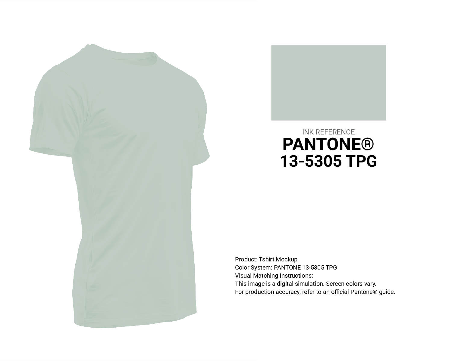 Creative T-shirt mockup featuring Pantone 13-5305 Tpg Pale Aqua Color | Hex color Code #c0cdc4. Perfect for fashion designers, apparel brands, and print-on-demand projects. #tshirt #mockup #fashion #c0cdc4