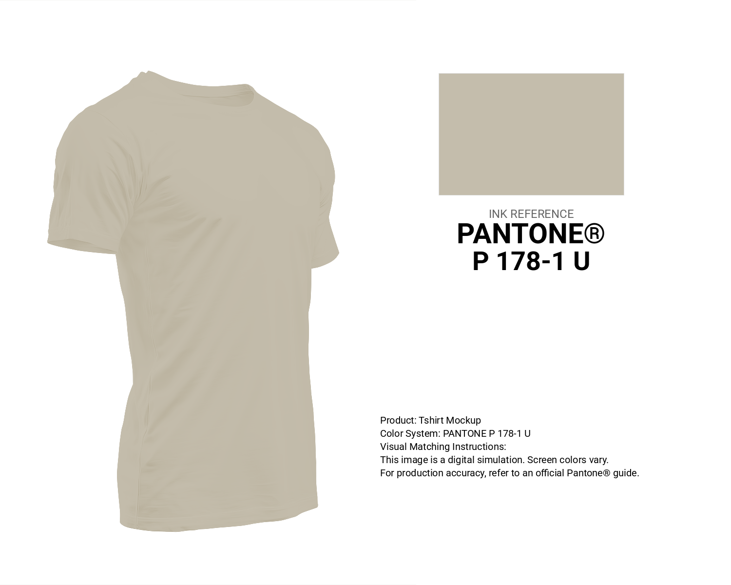Creative T-shirt mockup featuring Pantone P 178-1 U Color | Hex color Code #c4bdac. Perfect for fashion designers, apparel brands, and print-on-demand projects. #tshirt #mockup #fashion #c4bdac