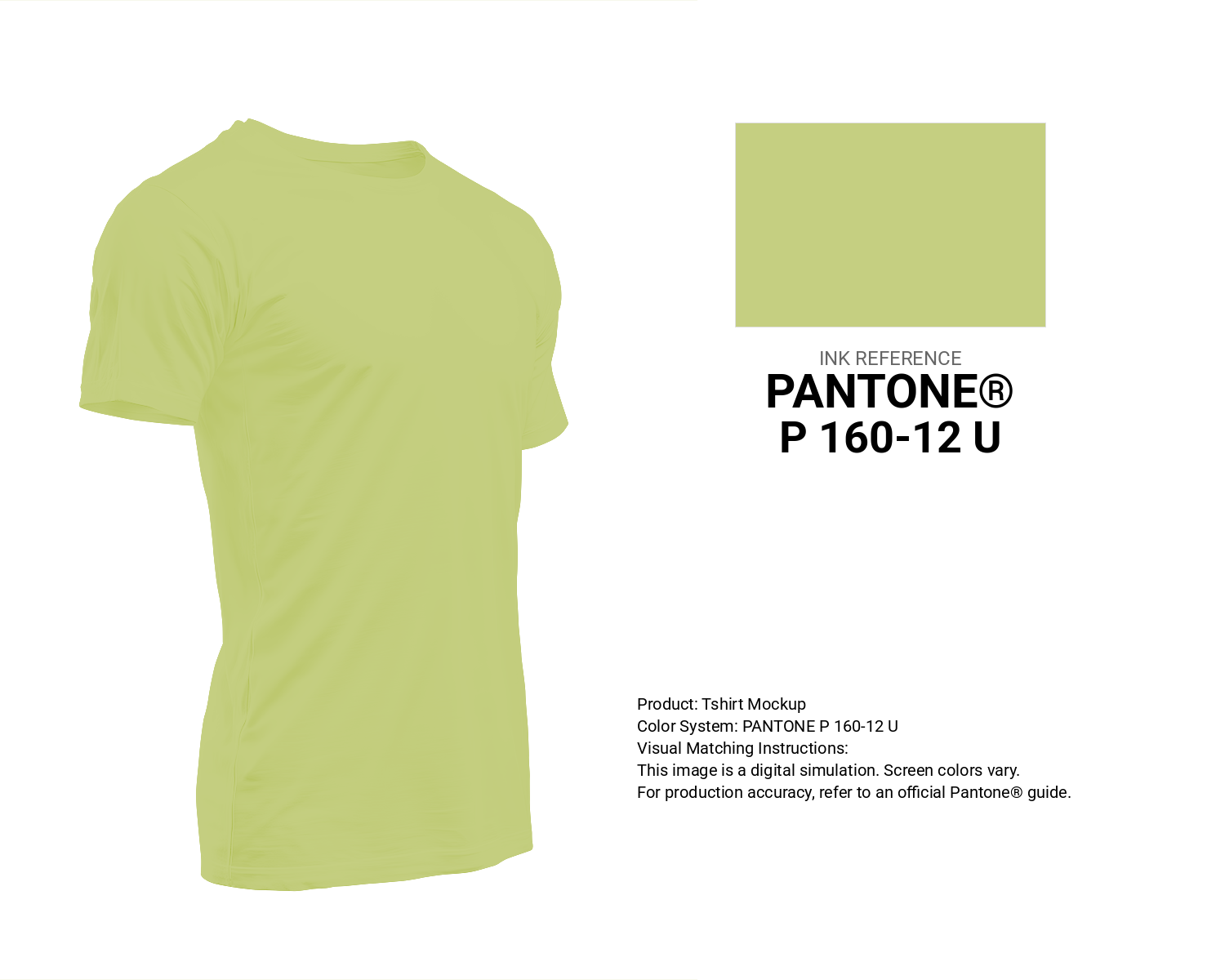 Creative T-shirt mockup featuring Pantone P 160-12 U Color | Hex color Code #c5cf81. Perfect for fashion designers, apparel brands, and print-on-demand projects. #tshirt #mockup #fashion #c5cf81