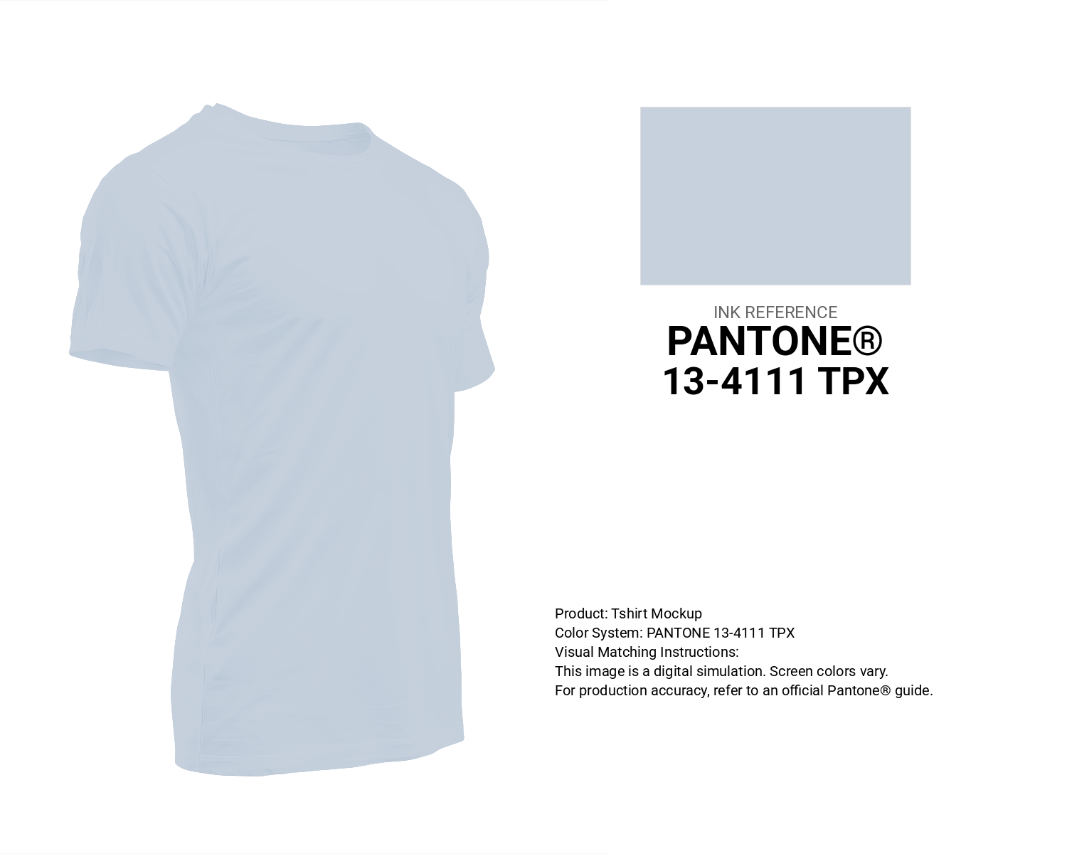 Creative T-shirt mockup featuring Pantone 13-4111 Tpx Plein Air Color | Hex color Code #c6d1dd. Perfect for fashion designers, apparel brands, and print-on-demand projects. #tshirt #mockup #fashion #c6d1dd