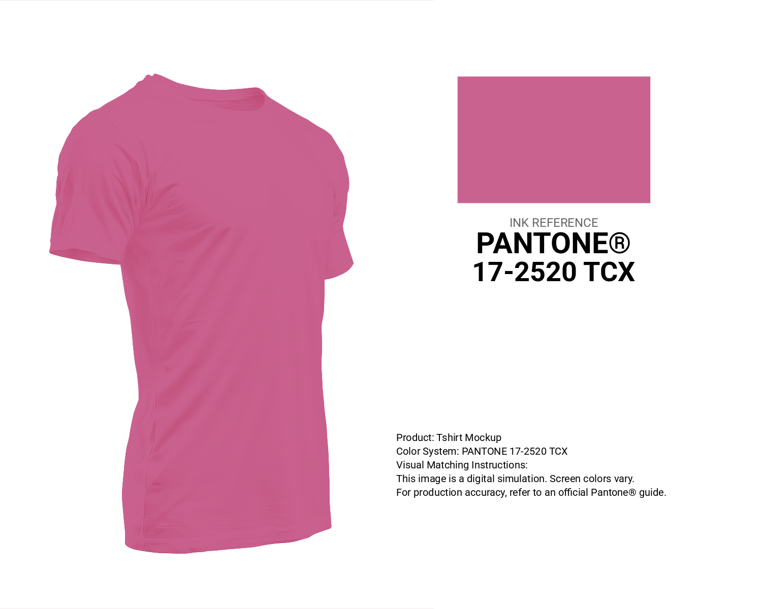 Creative T-shirt mockup featuring Pantone 17-2520 Tcx Ibis Rose Color | Hex color Code #ca628f. Perfect for fashion designers, apparel brands, and print-on-demand projects. #tshirt #mockup #fashion #ca628f