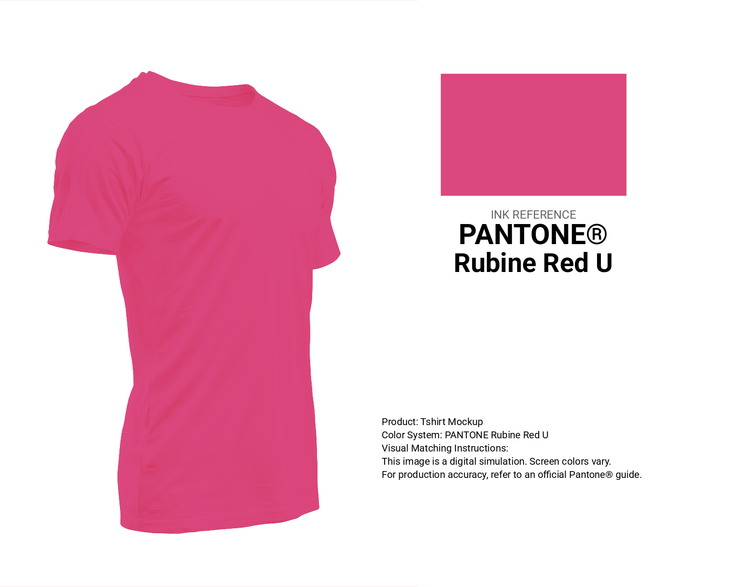 Creative T-shirt mockup featuring Pantone Rubine Red U Color | Hex color Code #db487e. Perfect for fashion designers, apparel brands, and print-on-demand projects. #tshirt #mockup #fashion #db487e