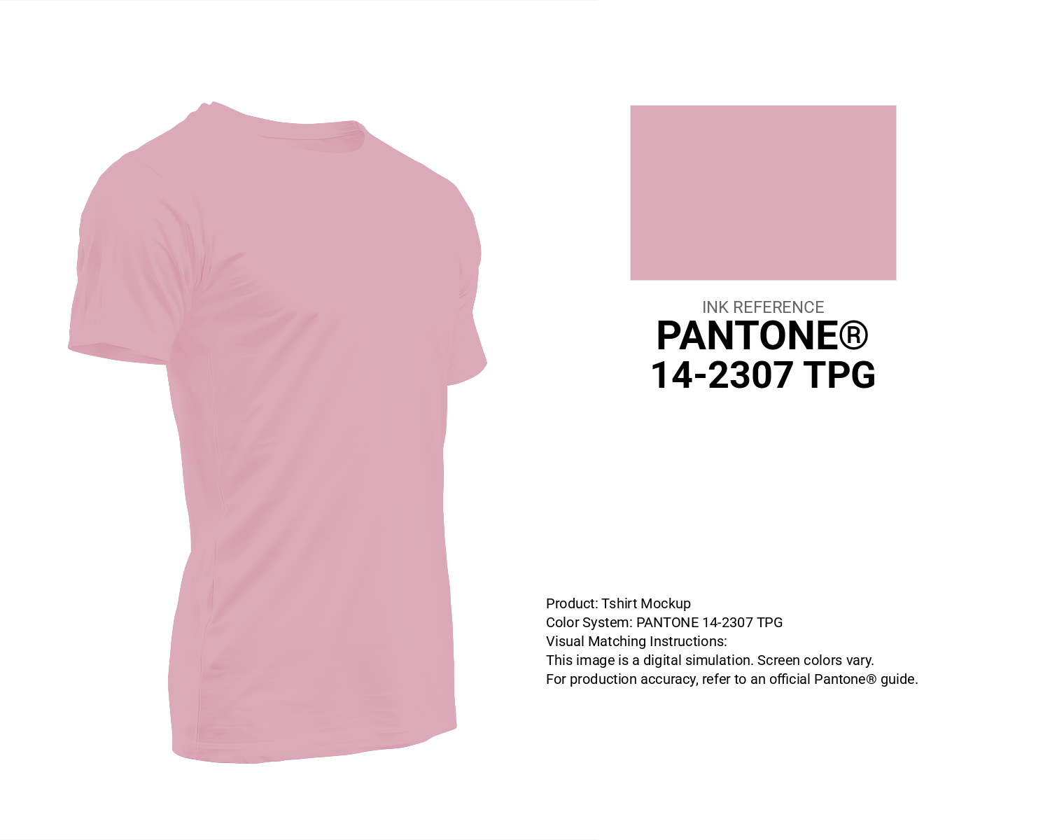 Creative T-shirt mockup featuring Pantone 14-2307 Tpg Cameo Pink Color | Hex color Code #dcabba. Perfect for fashion designers, apparel brands, and print-on-demand projects. #tshirt #mockup #fashion #dcabba