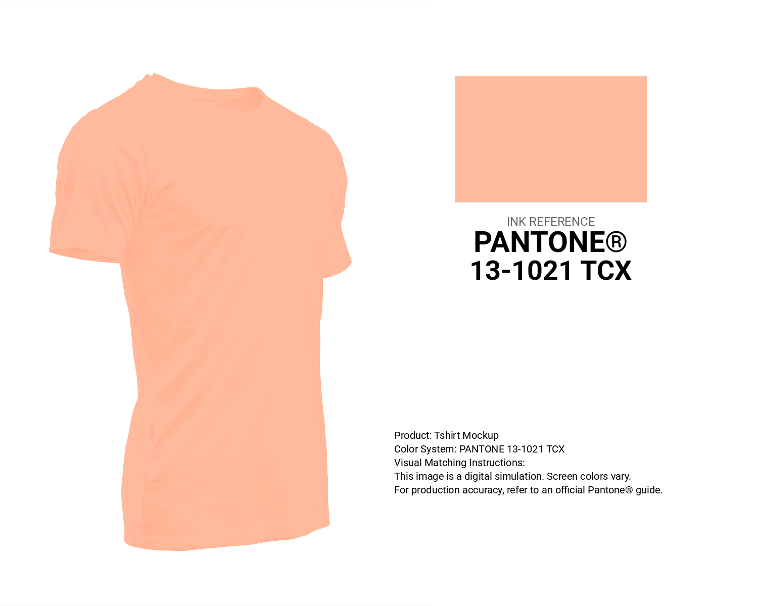 Creative T-shirt mockup featuring Pantone 13-1021 Tcx Prairie Sunset Color | Hex color Code #ffbb9e. Perfect for fashion designers, apparel brands, and print-on-demand projects. #tshirt #mockup #fashion #ffbb9e