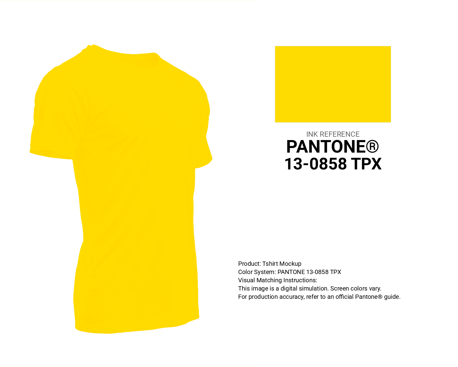 Creative T-shirt mockup featuring Pantone 13-0858 Tpx Vibrant Yellow Color | Hex color Code #ffdc01. Perfect for fashion designers, apparel brands, and print-on-demand projects. #tshirt #mockup #fashion #ffdc01