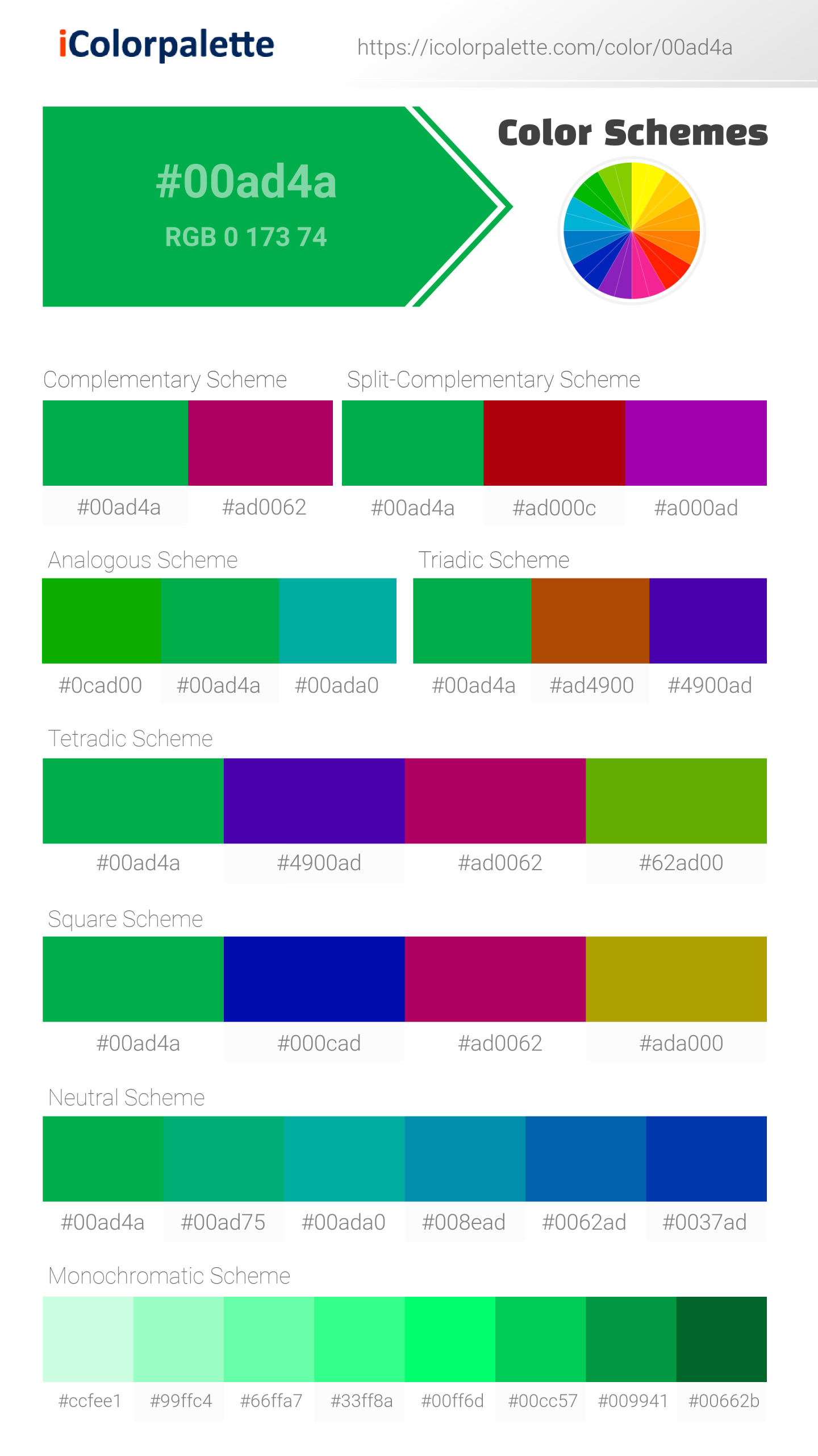 #00ad4a Color Schemes Image
