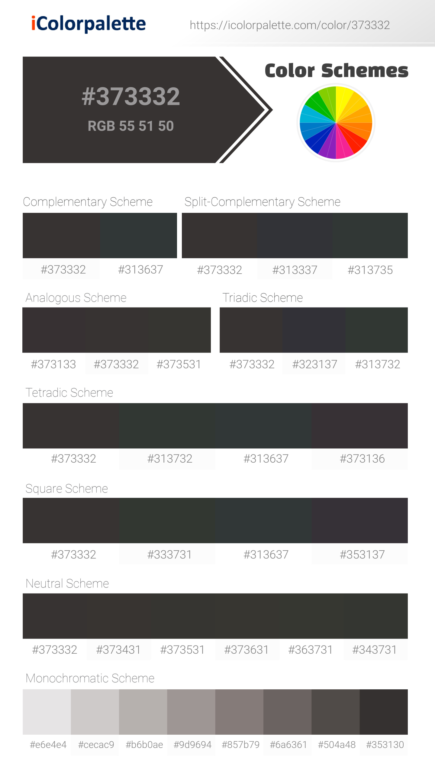 #373332 Color Schemes Image