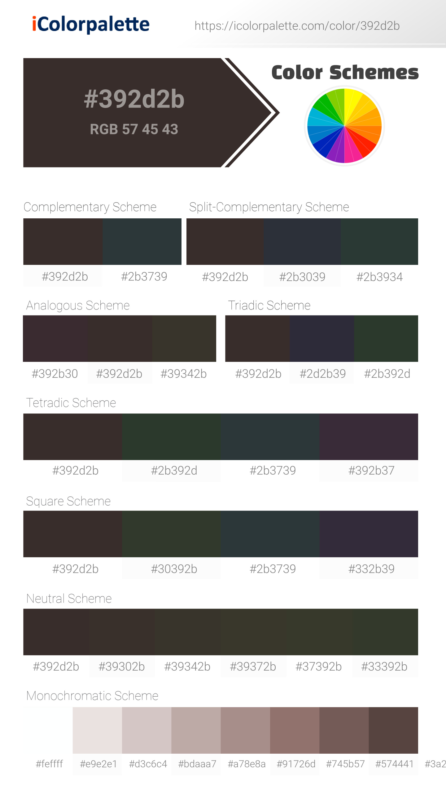 #392d2b Color Schemes Image