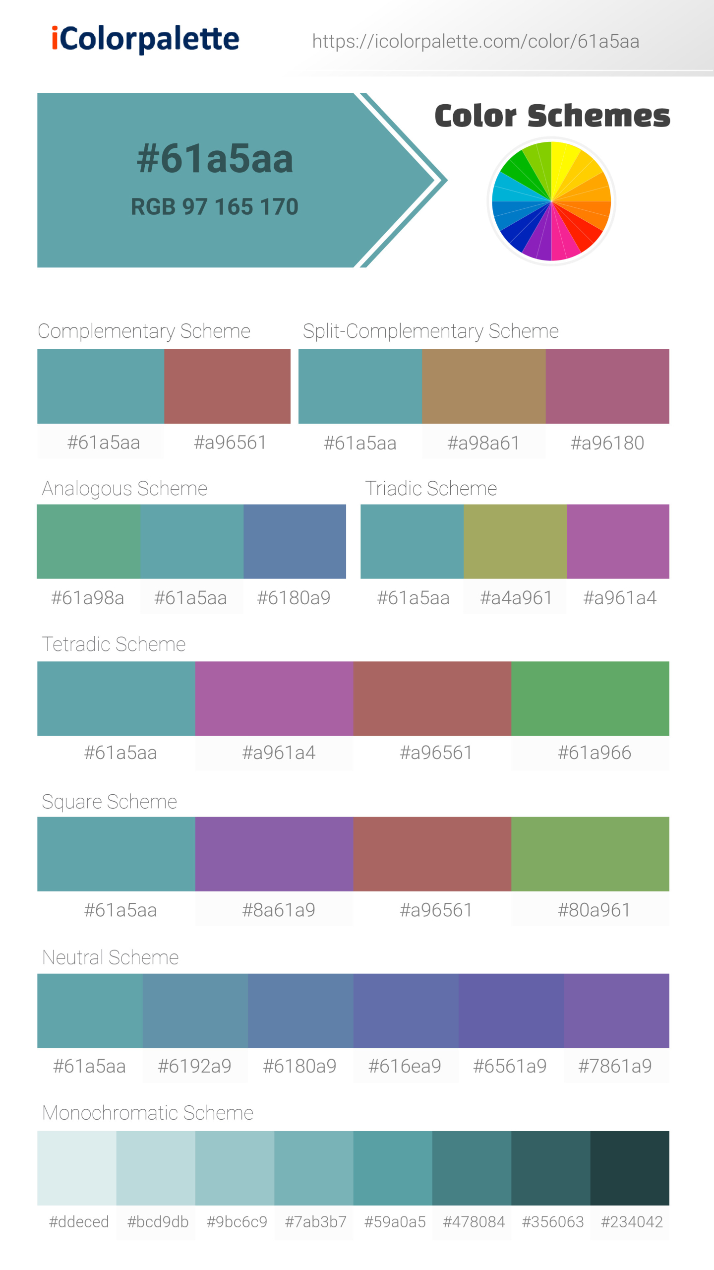 Pantone 2233 Up Color | Hex color Code #61A5AA information | Hsl | Rgb ...