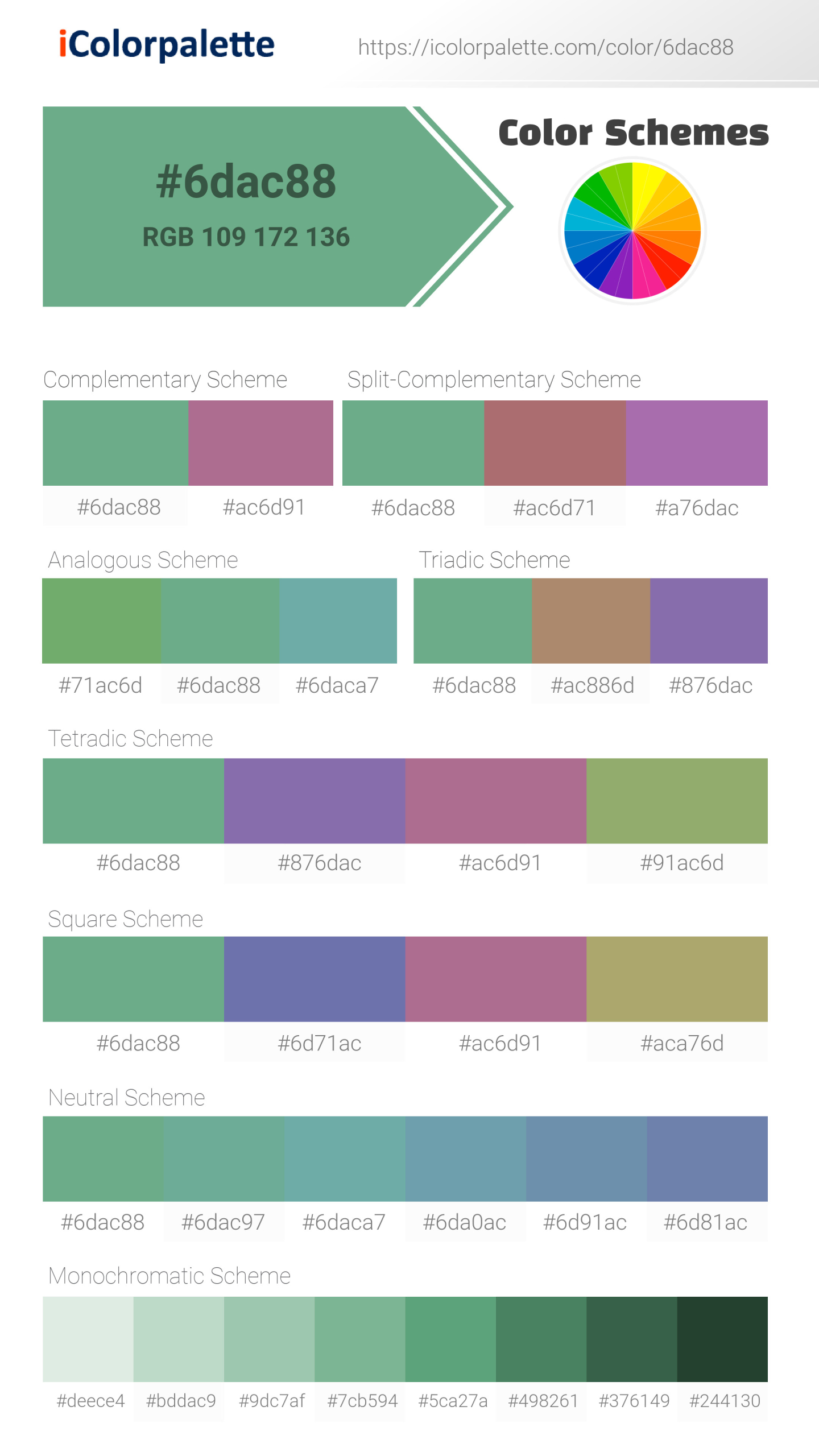 #6dac88 Color Schemes Image