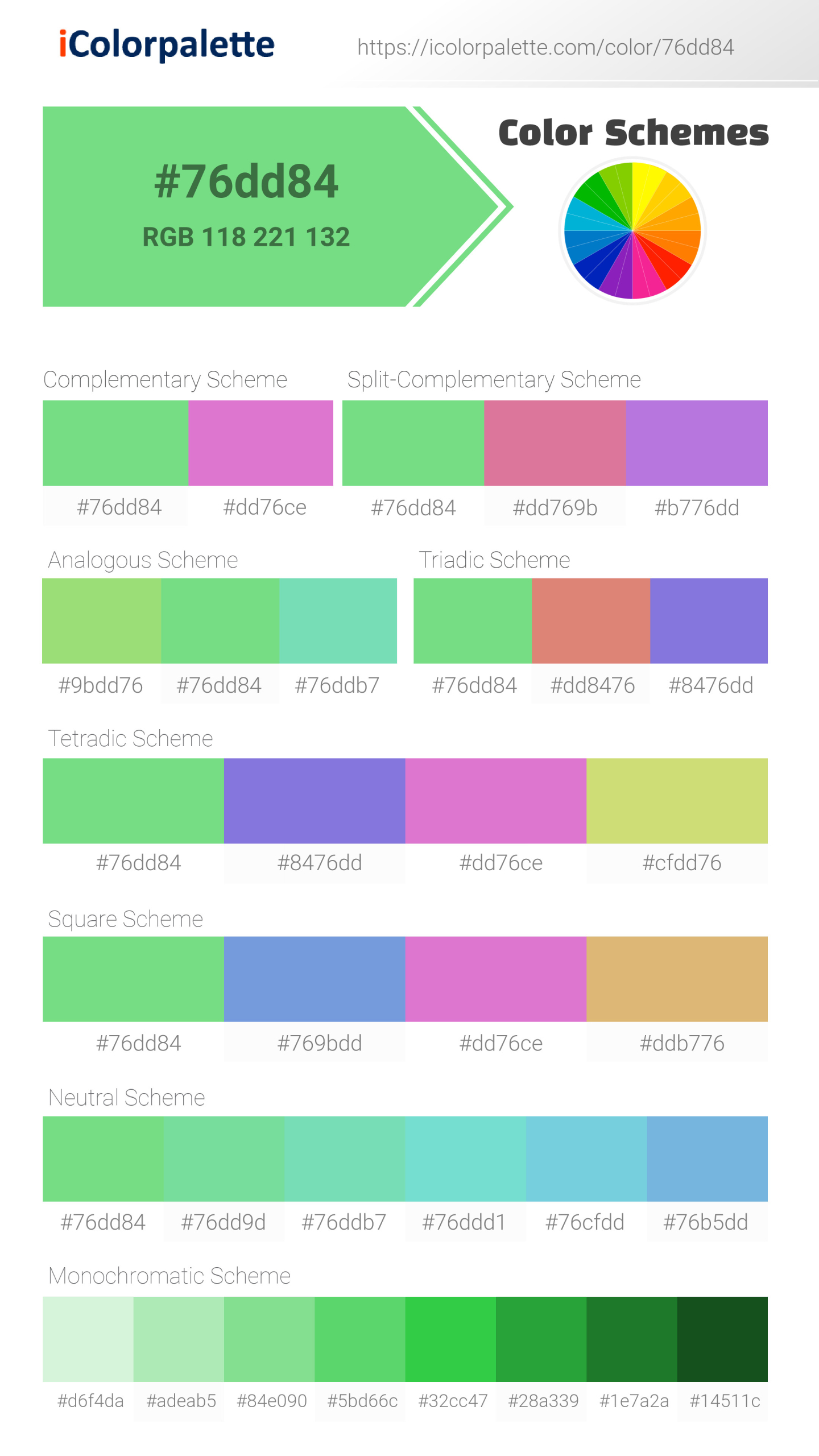 #76dd84 Color Schemes Image