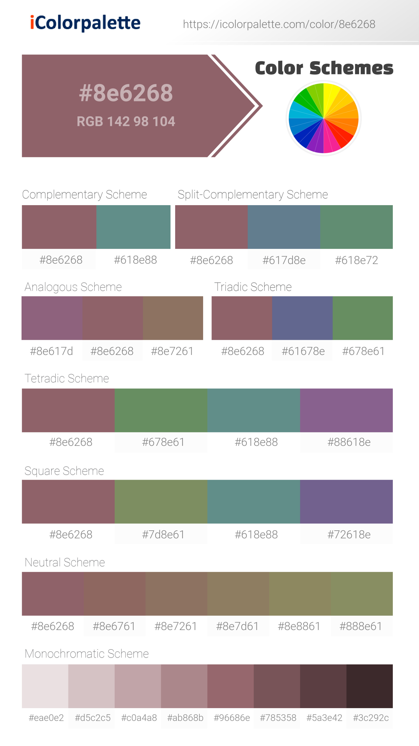 Grenache Hex Code #8E6268 — RGB, CMYK & HSL Color Values
