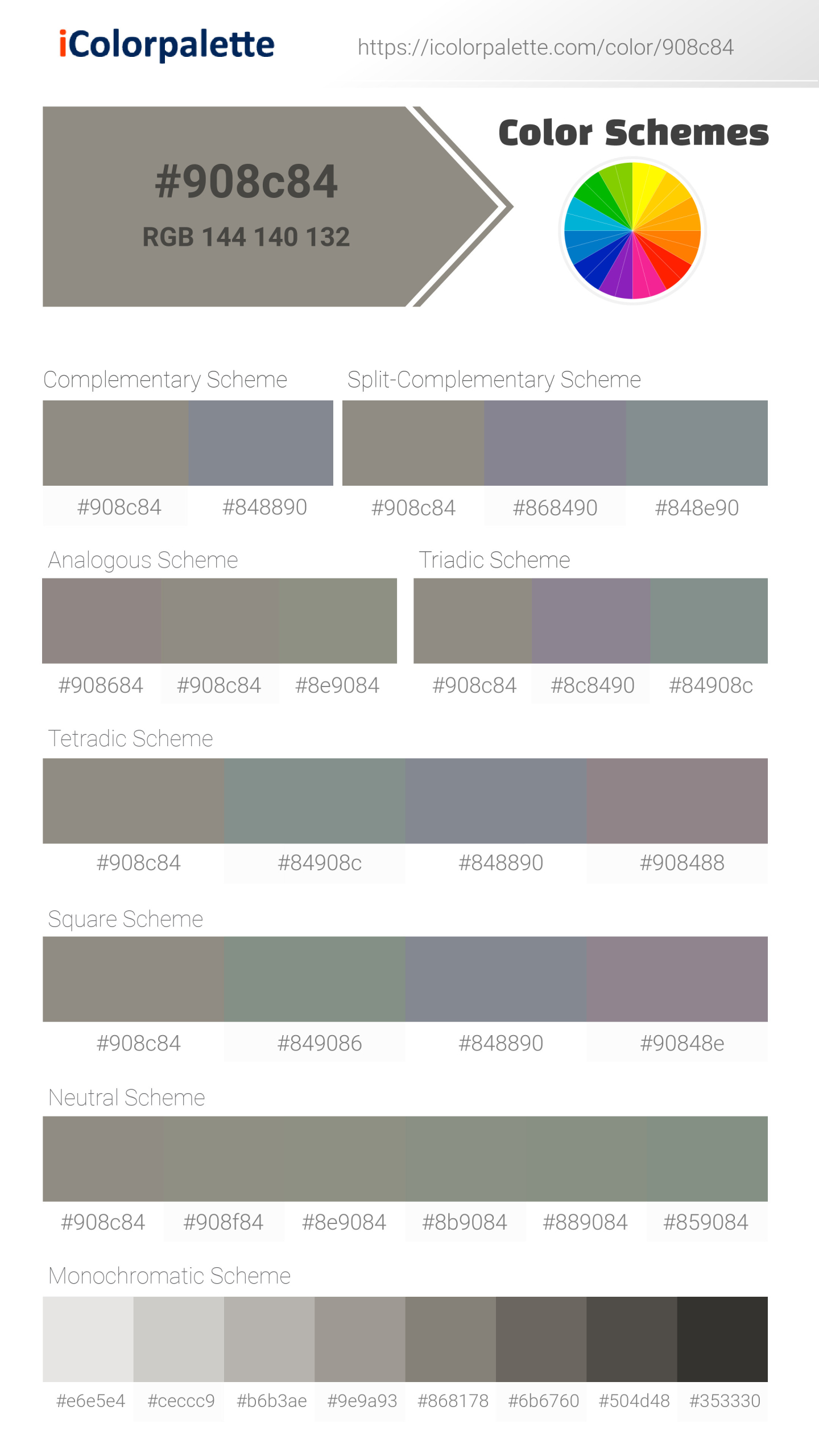 #908c84 Color Schemes Image