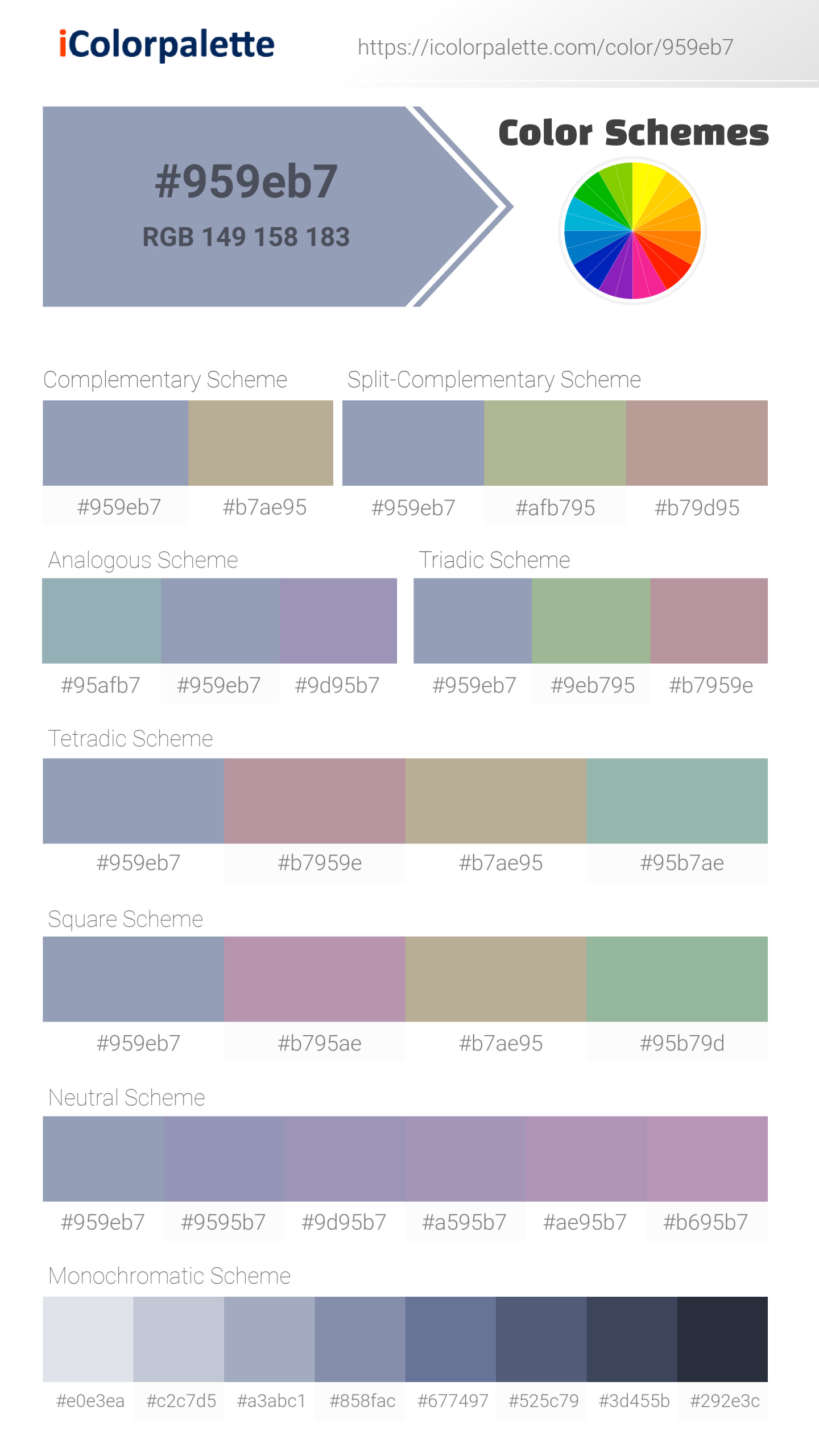 Skyline Color (#959EB7) — Hex, RGB & Palettes | iColorPalette