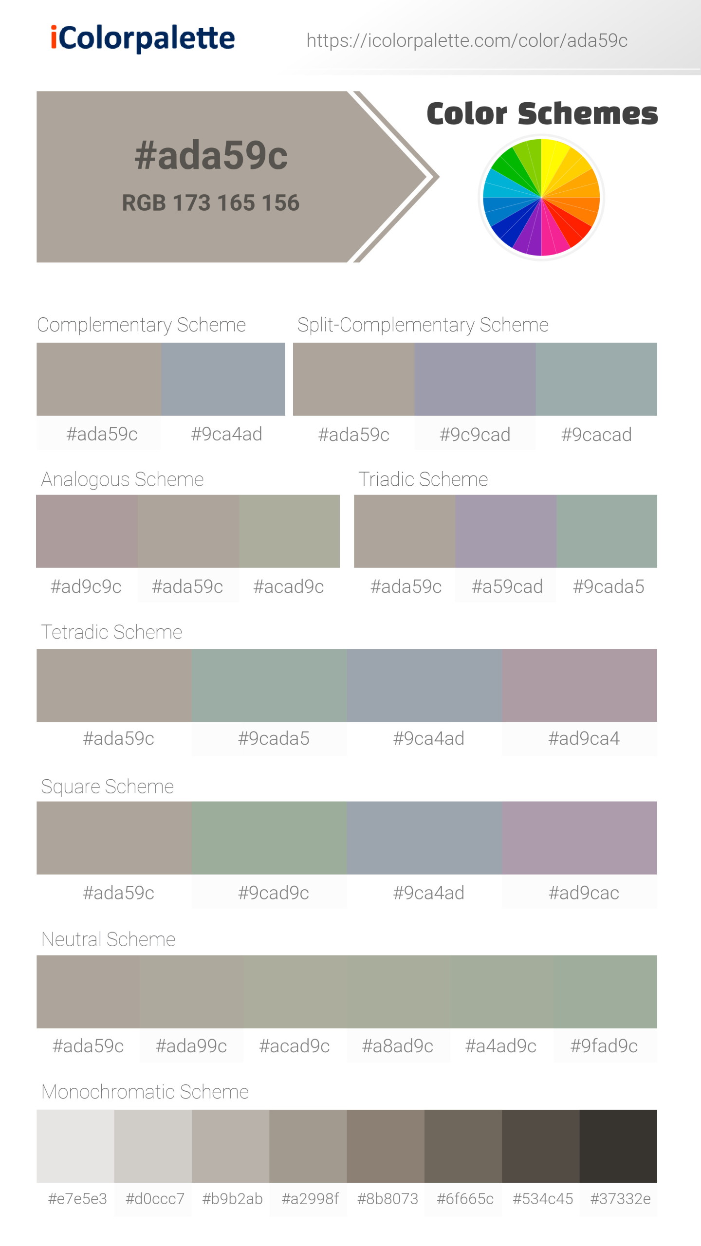 #ada59c Color Schemes Image