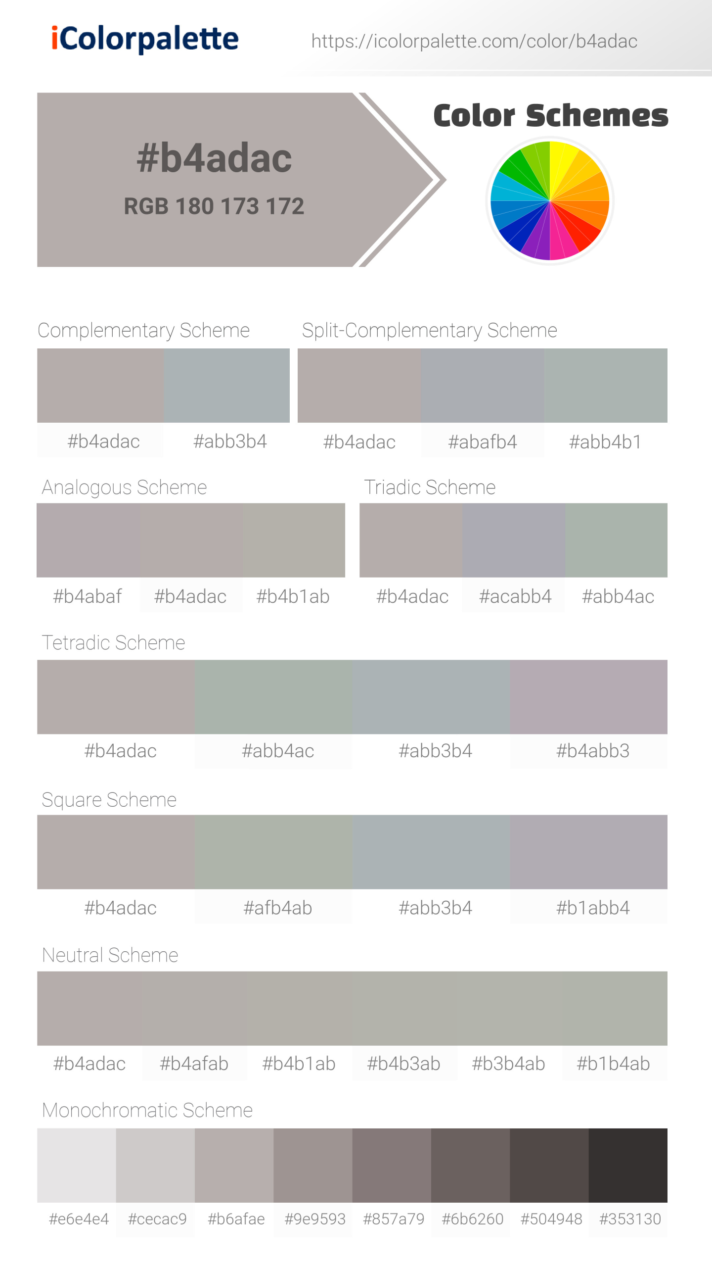 #b4adac Color Schemes Image