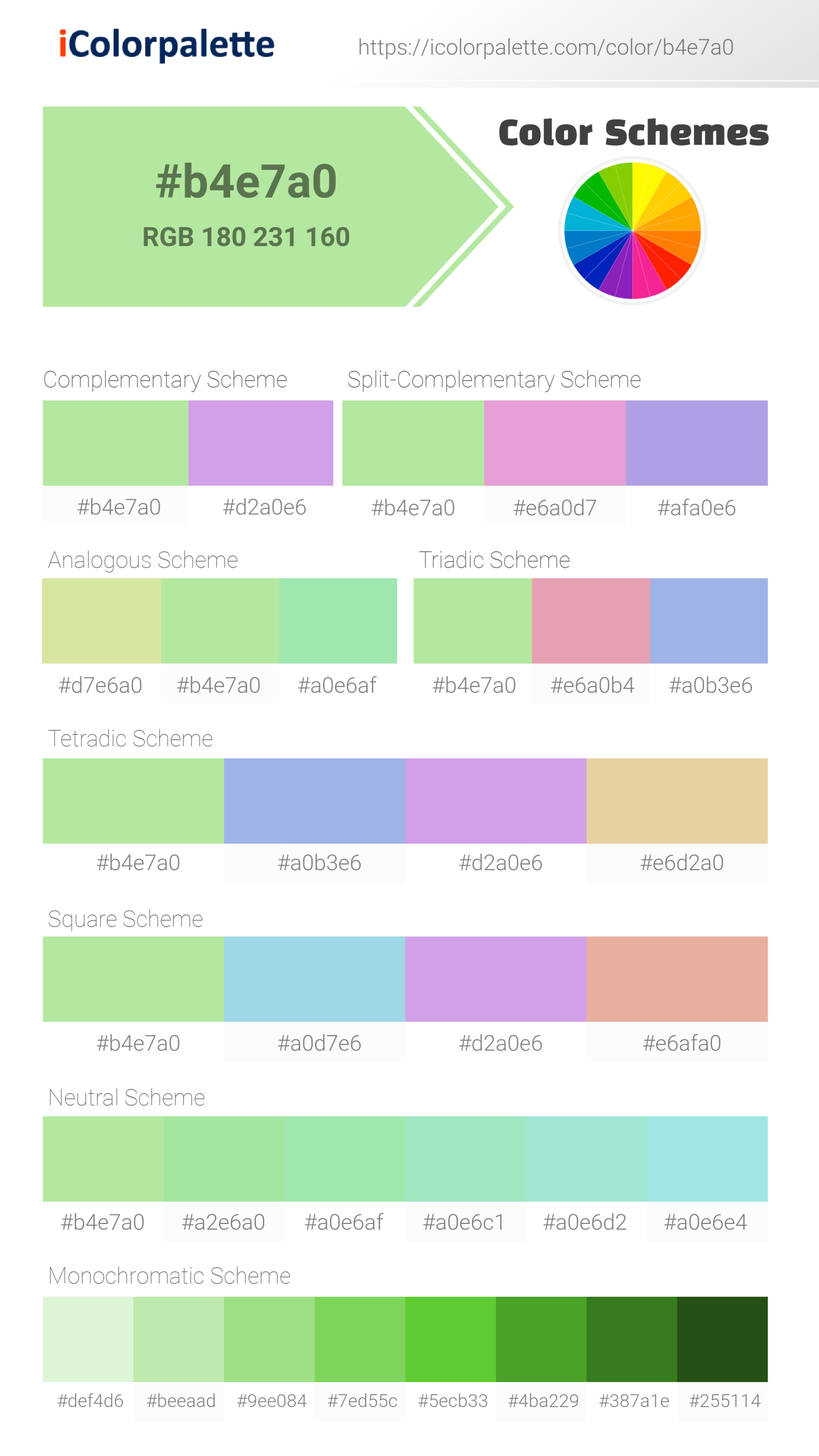 #b4e7a0 Color Schemes Image