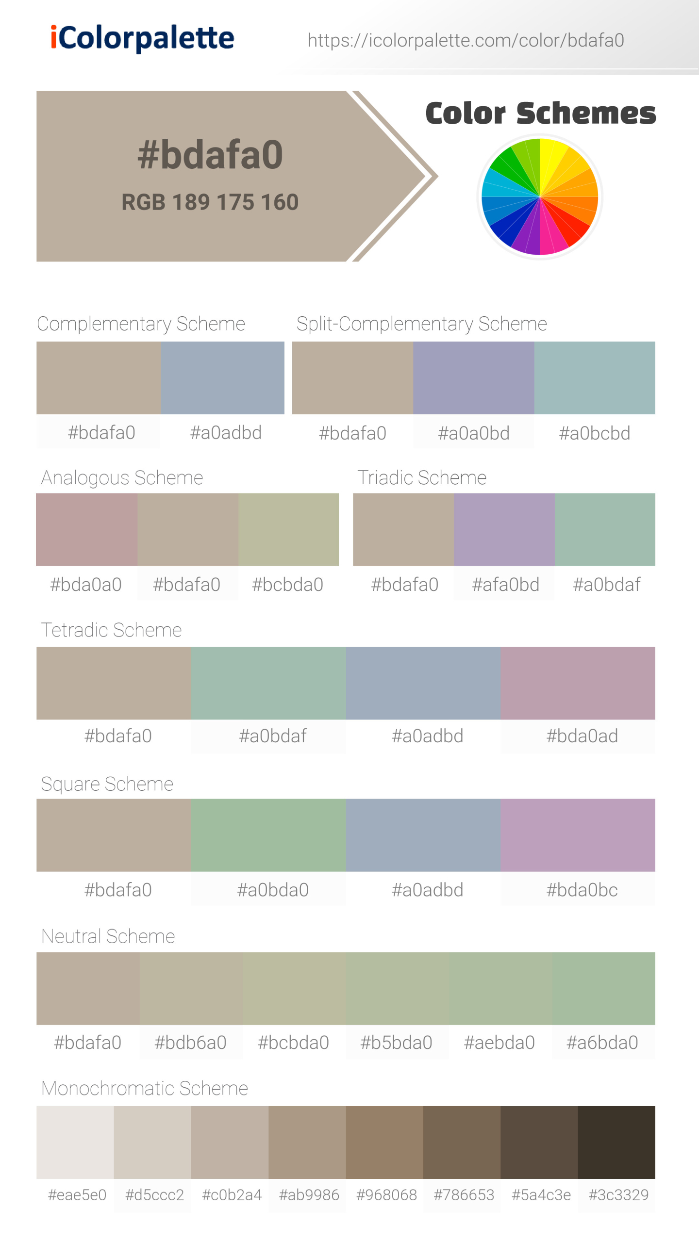 #bdafa0 Color Schemes Image