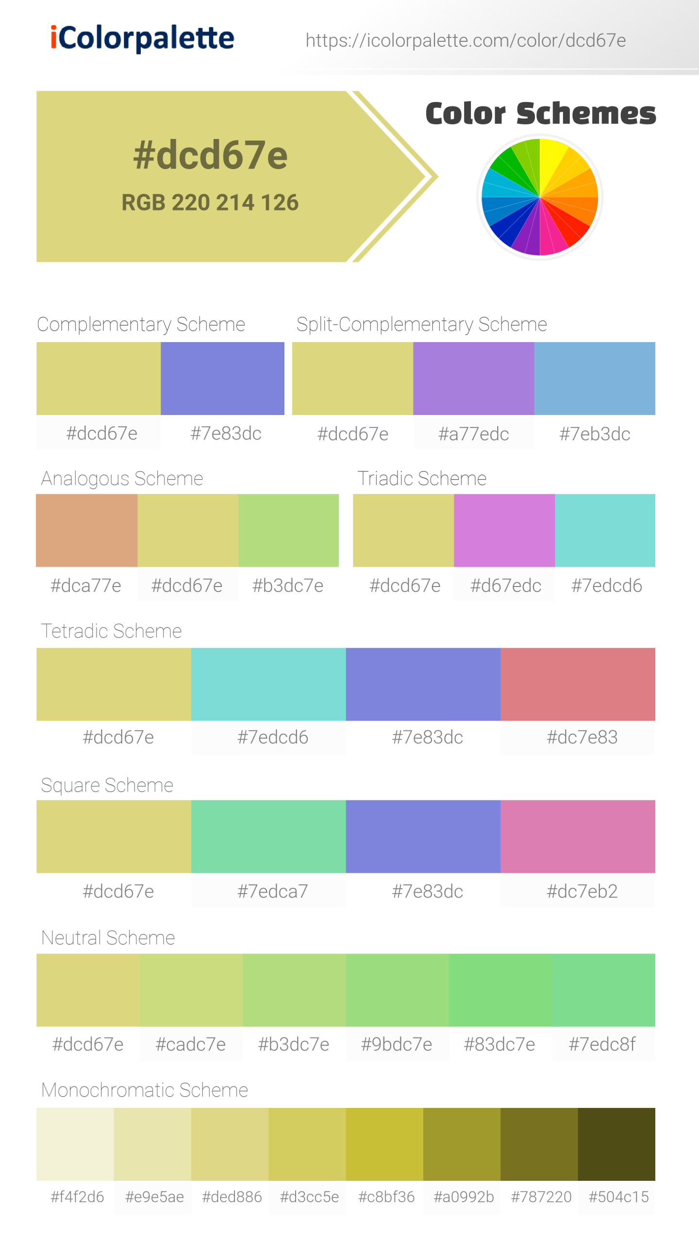 Beautiful color schemes for Pantone P 166-12 C Color | Hex color Code #dcd67e. Includes complementary, analogous, and triadic combinations ready for your design projects. #colorpalette #colorscheme #graphicdesign #dcd67e