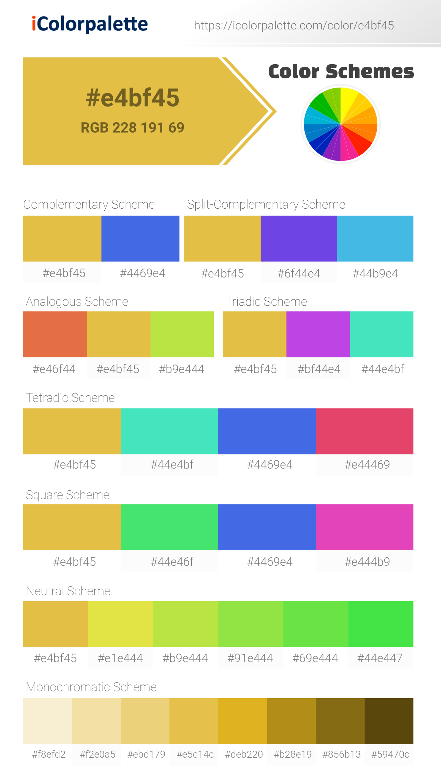 Super Lemon Hex Code #E4BF45 — RGB, CMYK & HSL Color Values