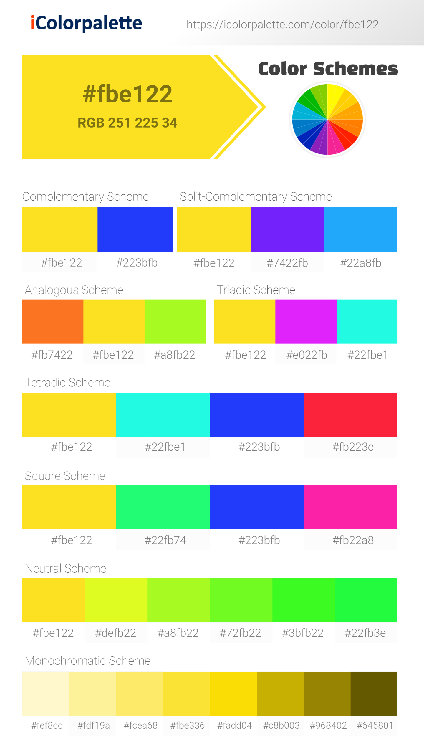 #fbe122 Color Schemes Image