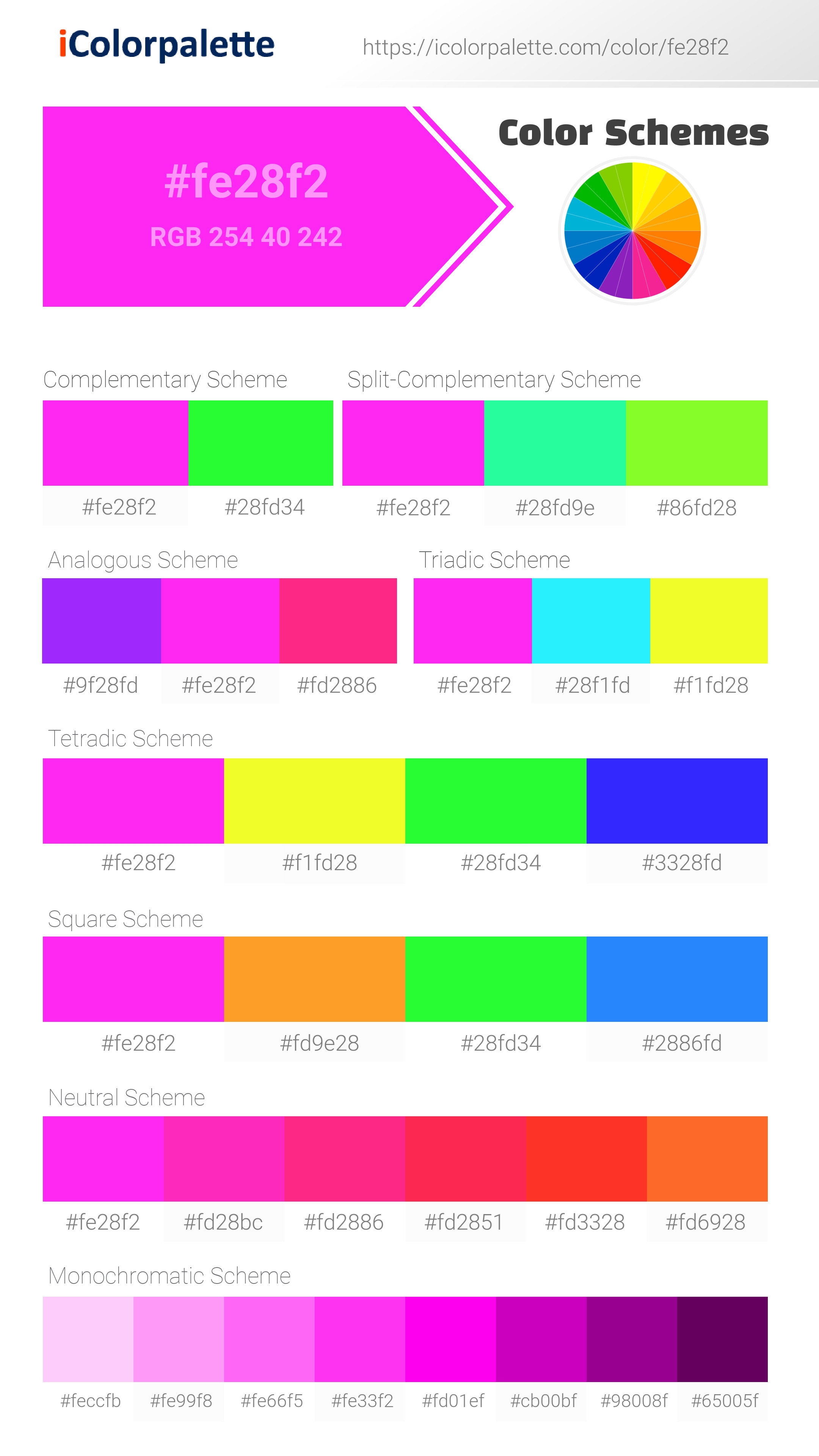 Pink Kitsch ( similar ) Color | fe28f2 information | Hsl | Rgb