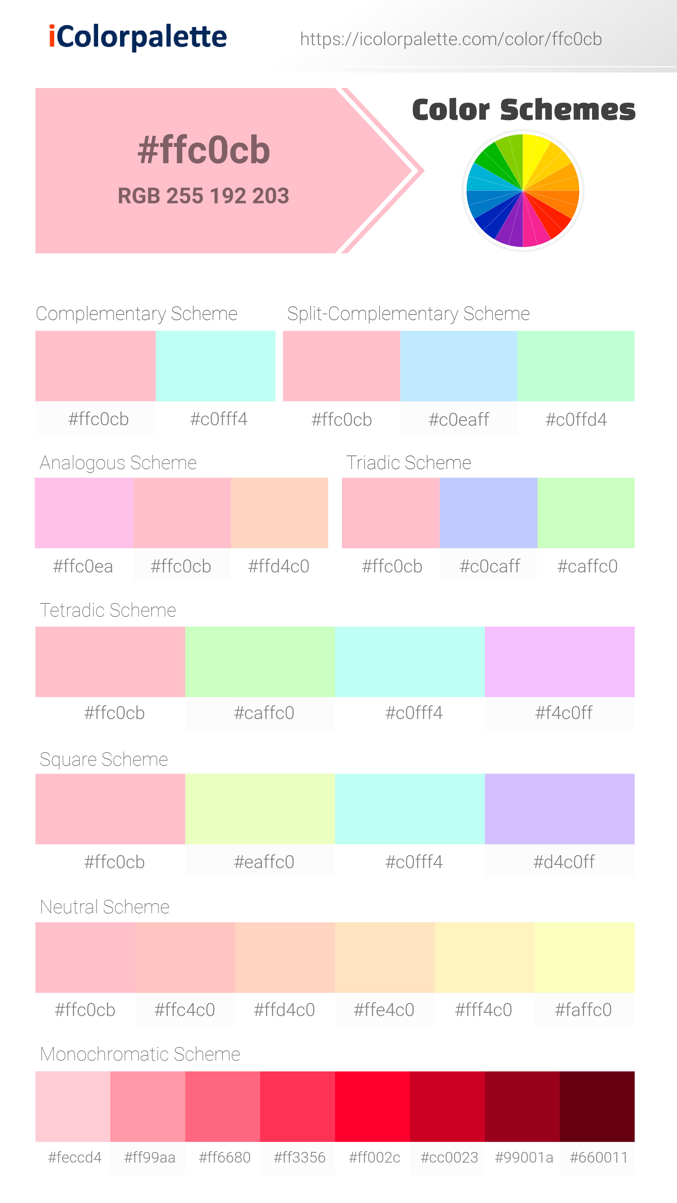 Pink / #ffc0cb Esquema de código de cores Hex, Paletes e Tintas