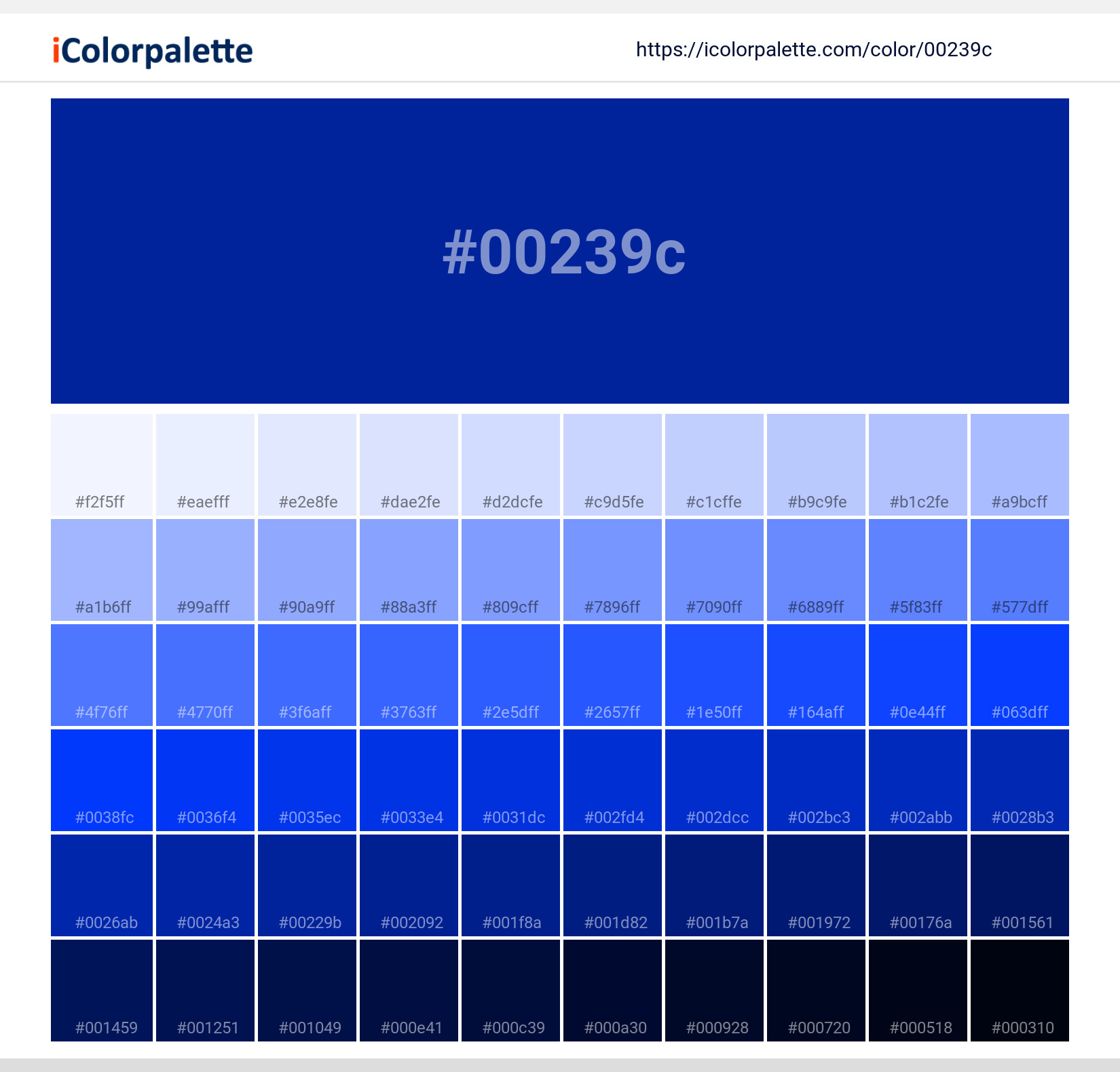 Pantone Dark Blue C Color  Hex color Code #00239C information